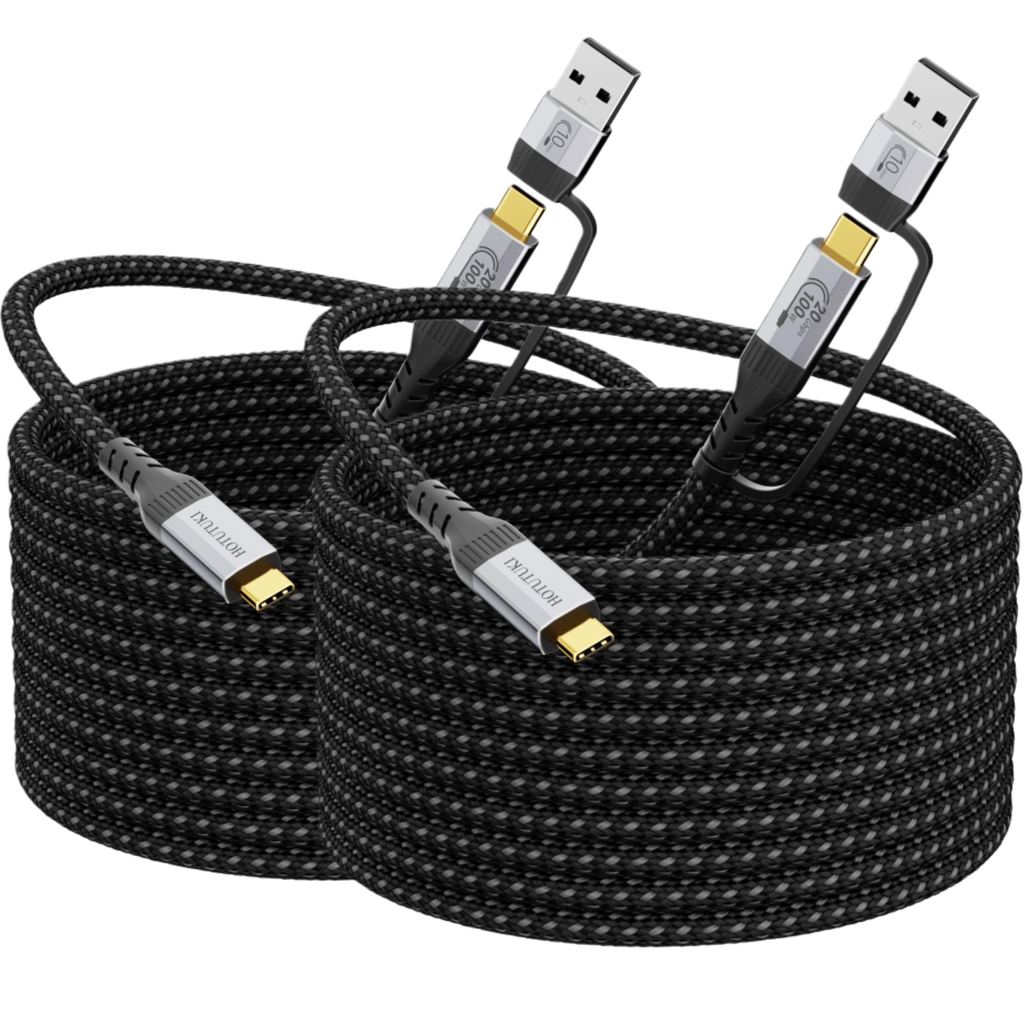Cavo USB C lungo（5 metri+5 metri） Multifunzione 2 in 1, Cavo USB A a Type C USB 3.2 Gen 2x2 20Gbps, Trasferimento Dati, Video UHD 4K@60Hz, Ricarica Rapida, Compatibile con android auto