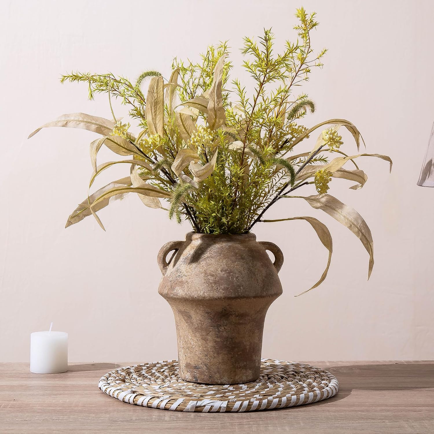 Rustice Vase for Flowers, 7in Decorative Farmhouse Vases for Pampas Grass, Vintage vase for Centerpieces, Terracotta Wide Open Vases with Handle, Unique Ceramic Vase by Lyeec - Image 9