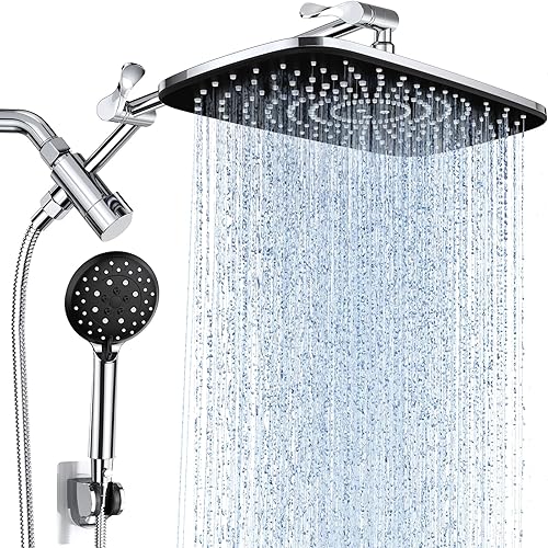 Miniatura 21 de Veken Cabezal de ducha de lluvia ancho con rociador de agua de mano multimodos, combo de cabezal de ducha de alta presión con brazo para accesorios