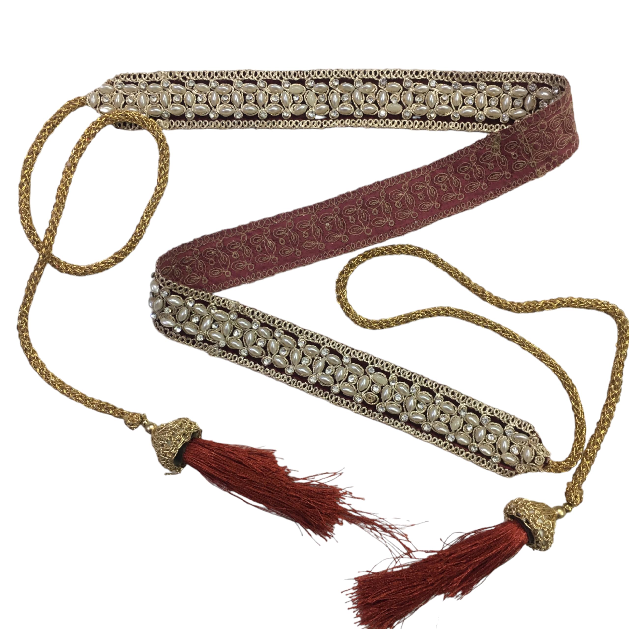 Women's Maroon Color Velvet Kamarband (Bridal Belt) with Golden Embroidery And Handmade Heavy Glue Stone Kundan(Adjustable) width 3.1cm /Waist Hip Belt/Lehnga Belts/saree belt-image-11
