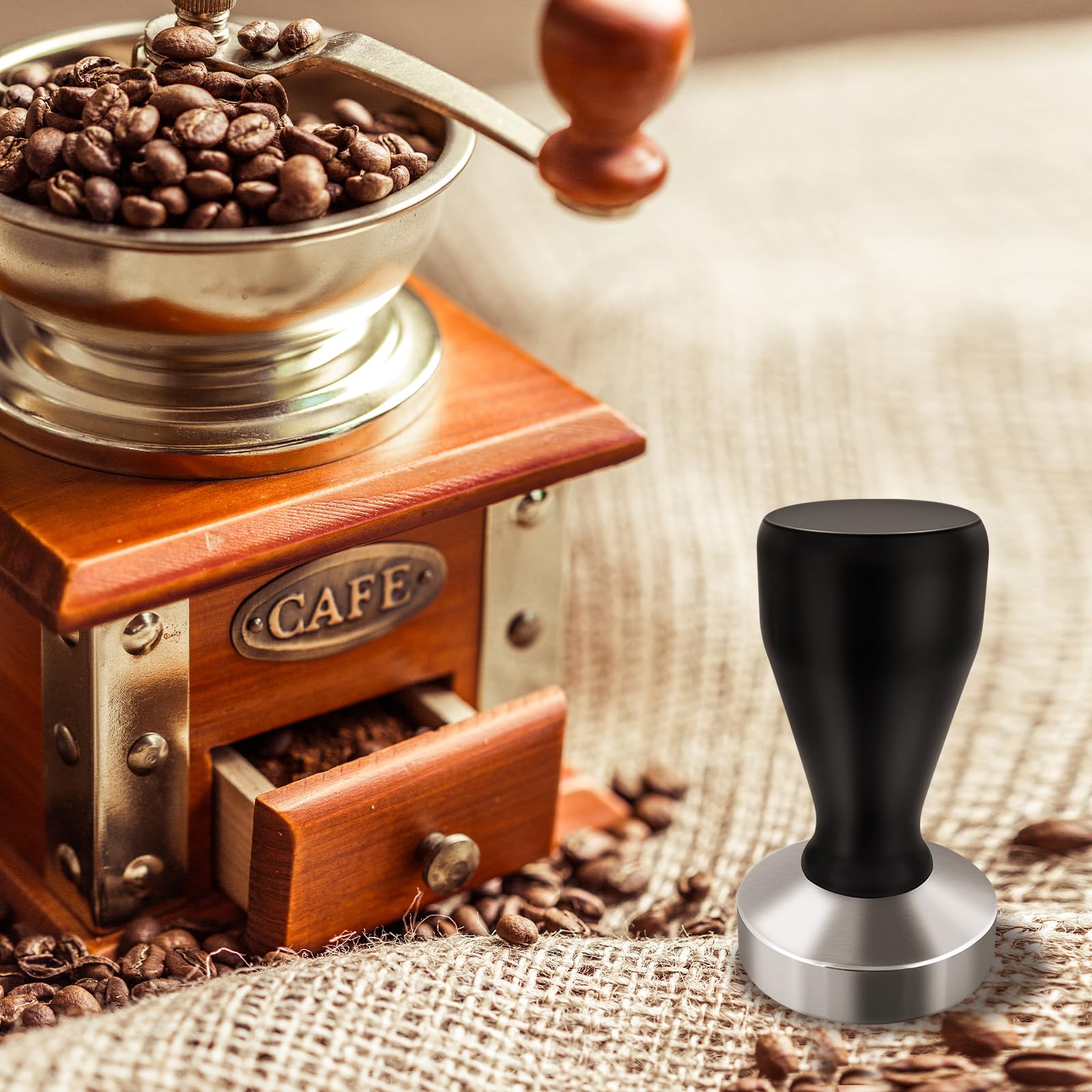 PHILORN Tamper do kawy, 51 mm, z silikonową matą do ubijania, drewniany uchwyt, narzędzie do prasy do kawy do domu i biura, tamper do espresso ze stali nierdzewnej do ekspresów baristów