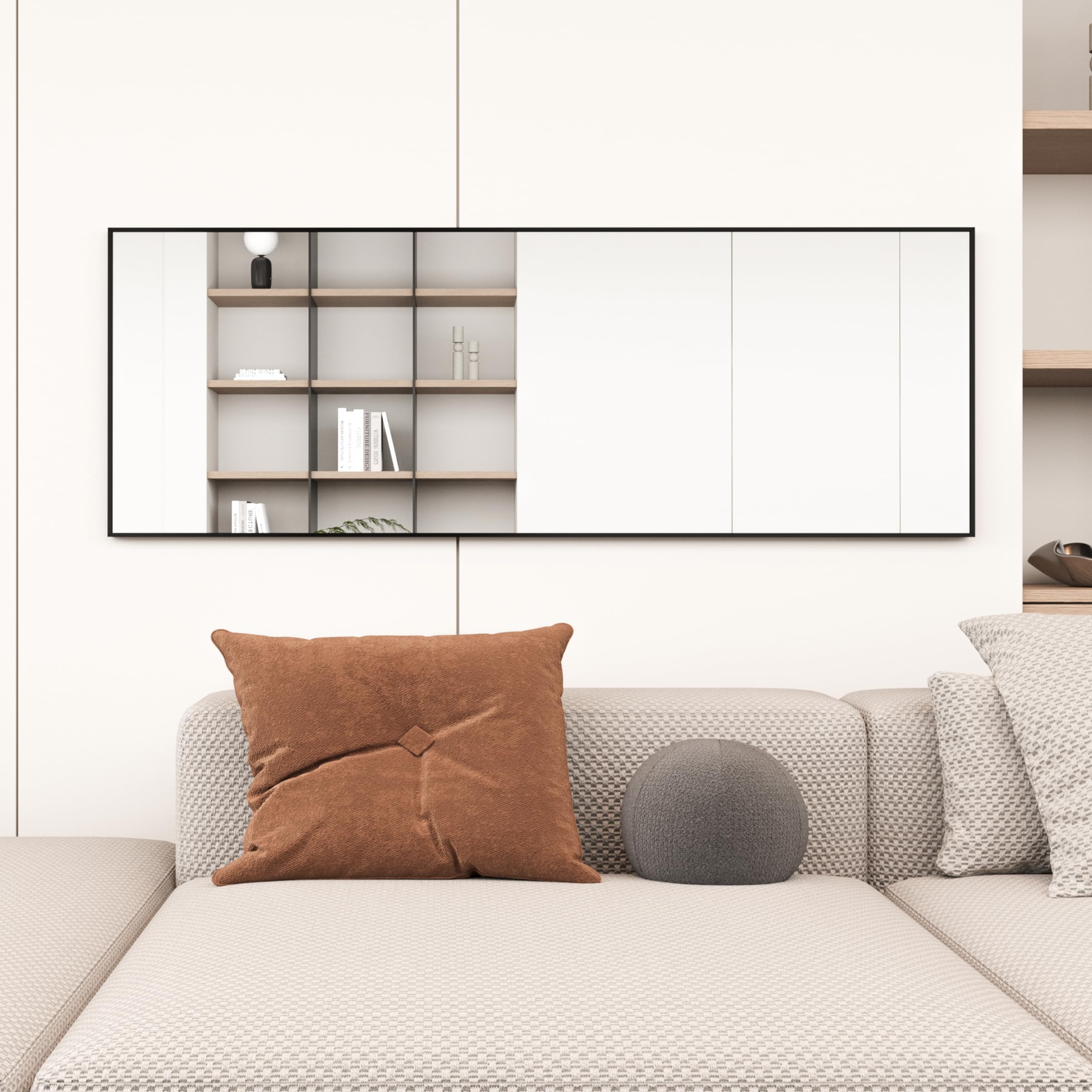 Miroir sur Pied 140x50cm Cadre Métal Noir Grand Miroir Mural HD Crochets Salon Chambre Dressing