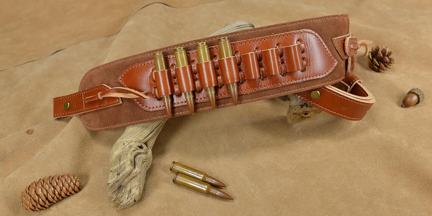 Top-Grain Leather Gun Sling Rifle Strap with Shell Holder for .30-06 .30-30 .45-70 .38/357 .22LR 12GA 20GA