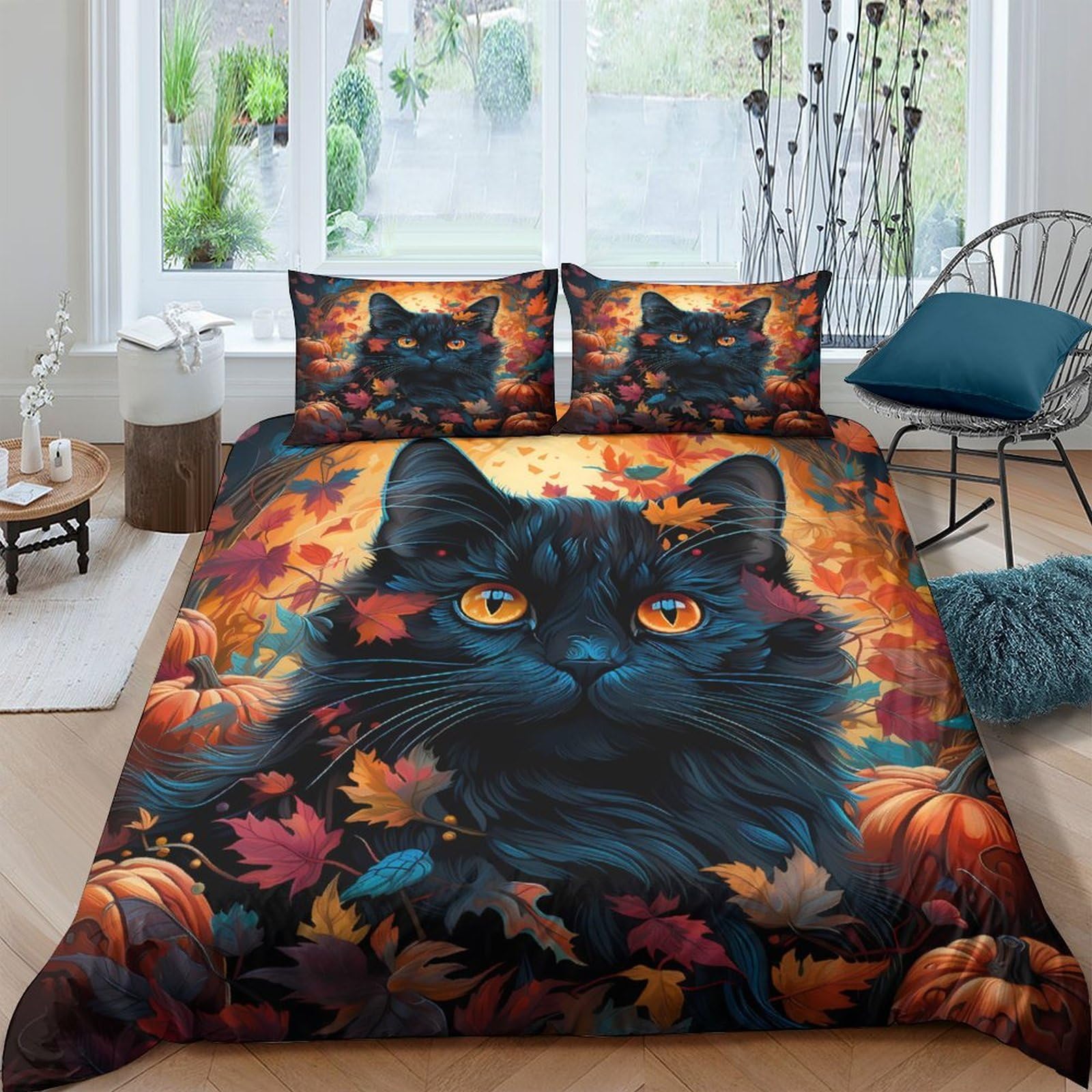 Chambre enfants parure de lit chat noir douce et anti-froissement
