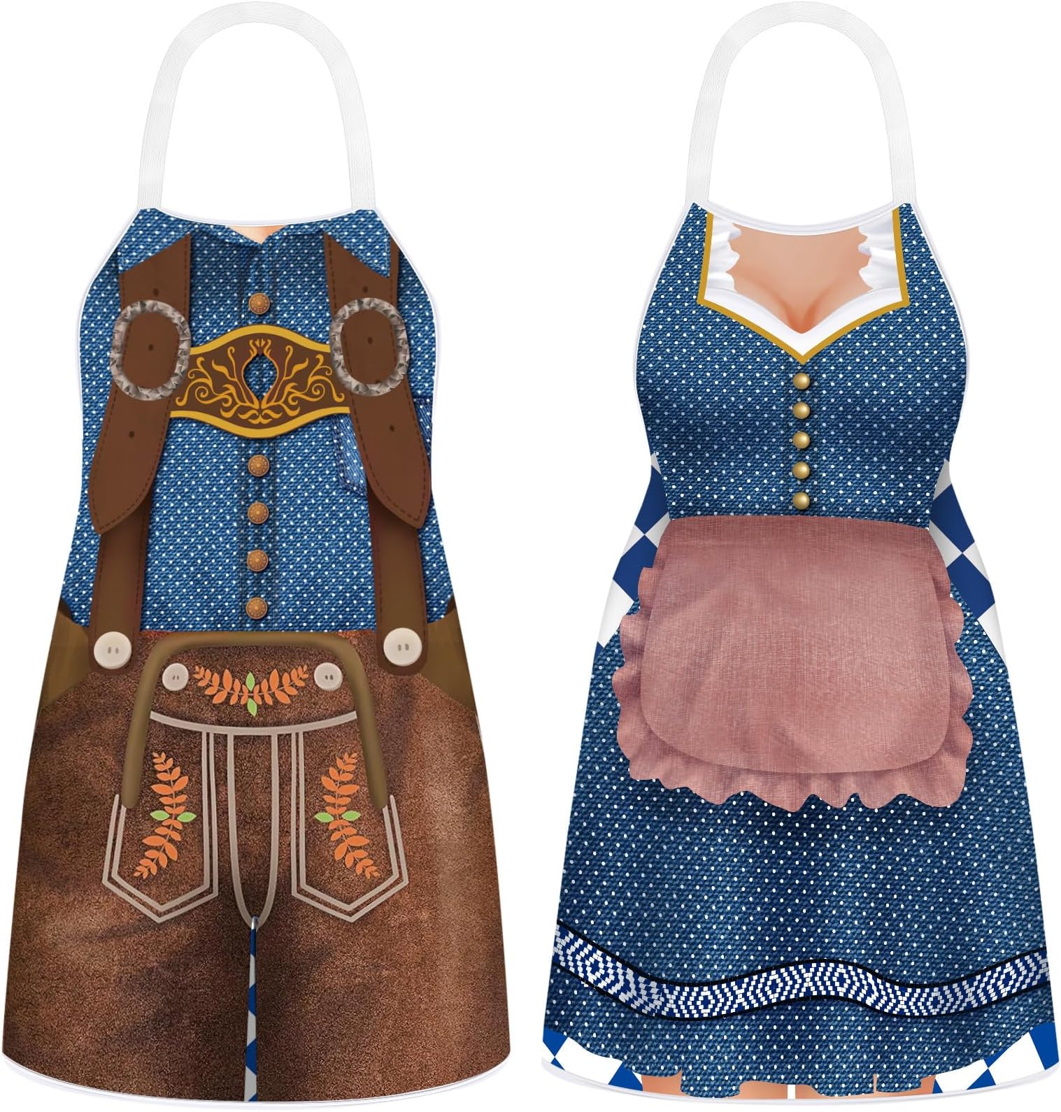 Hillban 2 Pcs Oktoberfest Aprons Women Mens German Apron Oktoberfest Costume for Couples Cooking BBQ Party Favor Gifts(Retro Style)