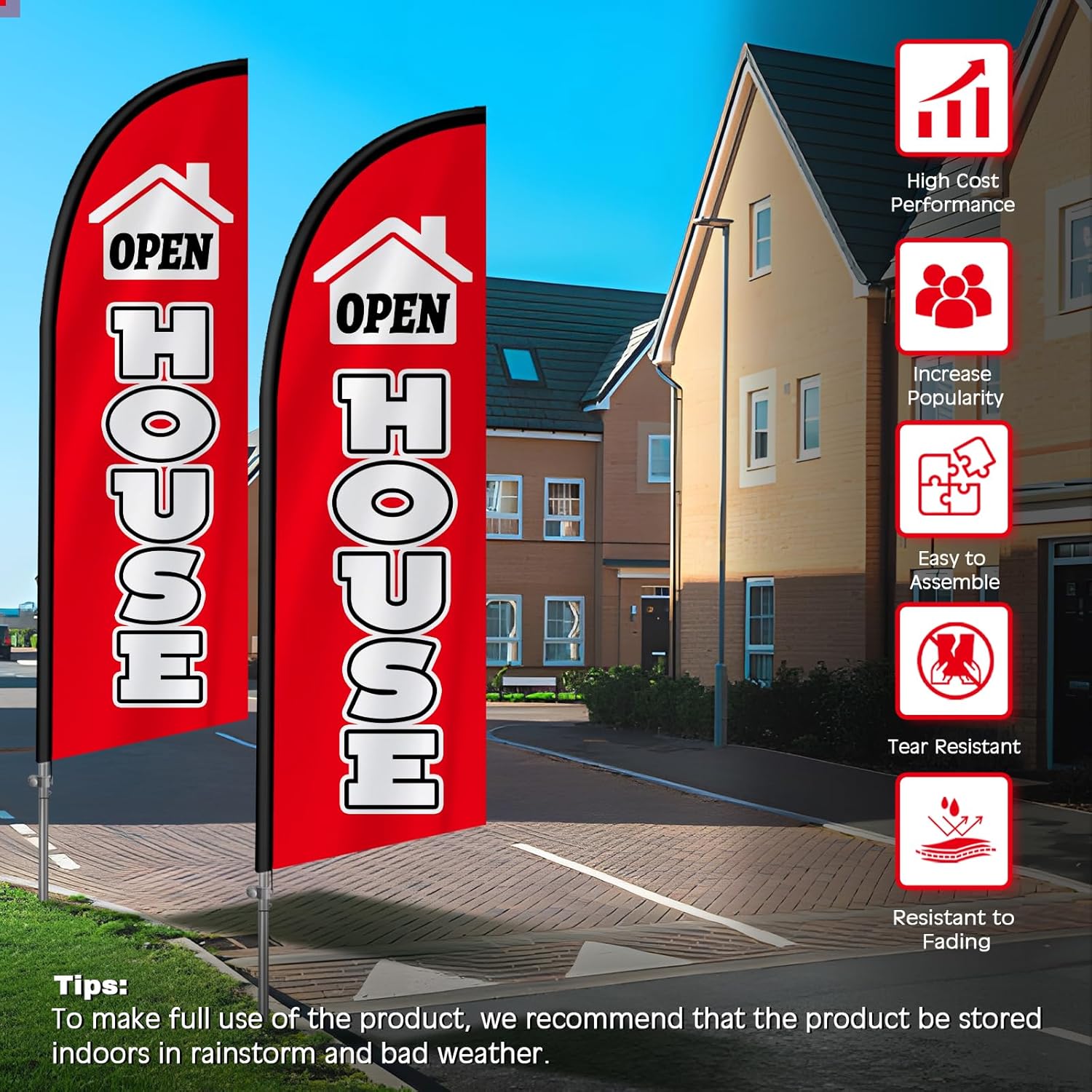 2 Pack Open House Flags, 8FT Open House Signs for Real Estate with Flagpole Kit, Ground Stake, Open House Feather Flag Banner for Events, Advertising, Indicators, Outdoor Advertising - Image 7