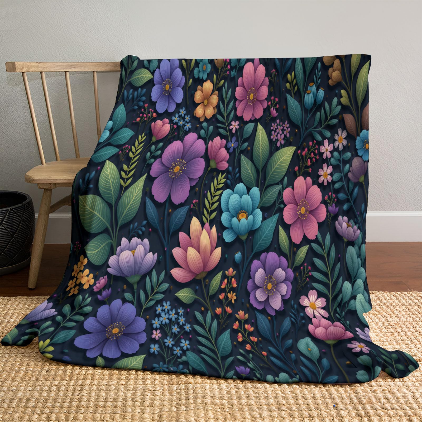 Plaid polaire dessin animé fleurs couverture lit flanelle 130x150cm