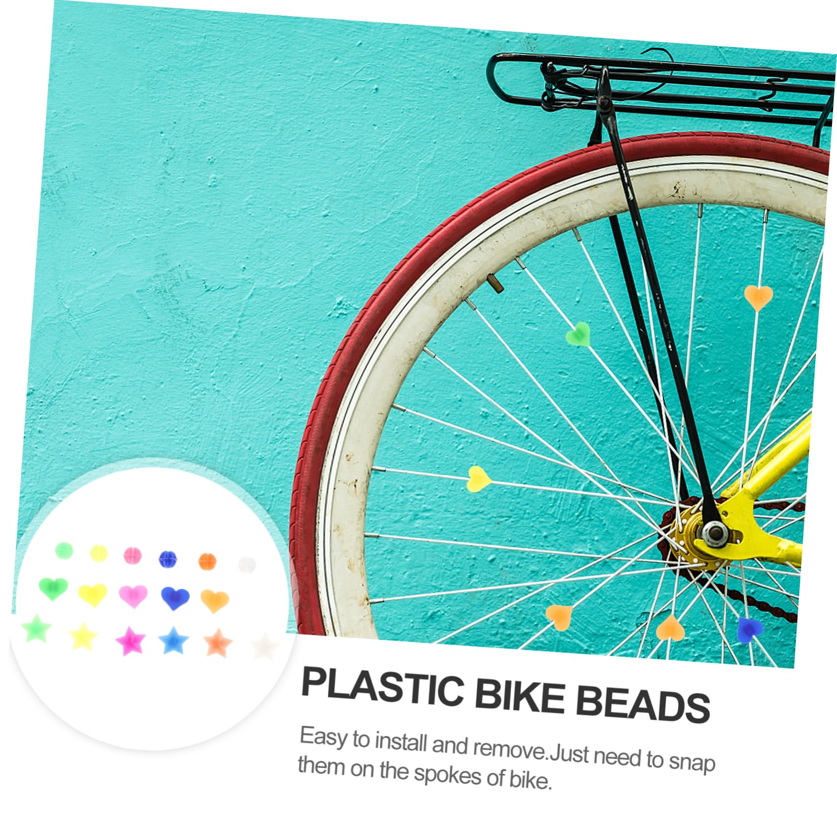 108pcs Plastic Bead Clips for Bike Wheels Decorative Beads with Star Heart and Shapes Durable and Easy Clip Design for Bicycle Accessories