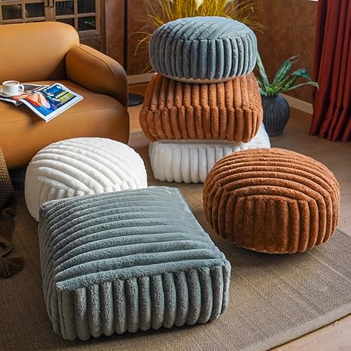 Miniatura 7 de Funda de puf otomano sin relleno suave, asiento extra de almacenamiento, pufs bohemios cómodos de estilo granja, reposapiés de acento, 20x20x8