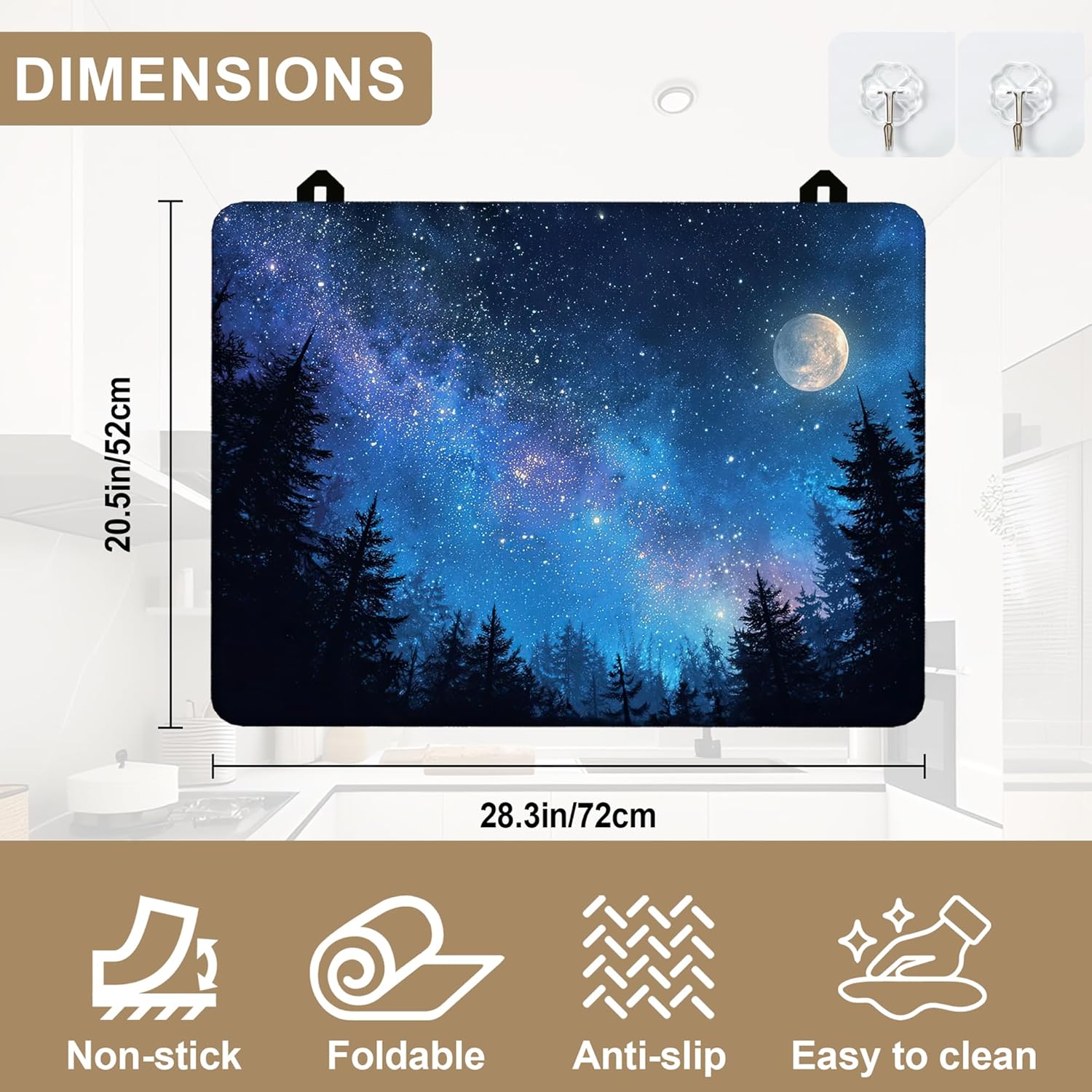 Electric Stove Top Cover Protector,Starry Night Moon Forest Heat Resistant Glass Top Stove Oven Induction Cooktop Mat with Rubber for Kitchen Top Covers 28.5×20.5 in