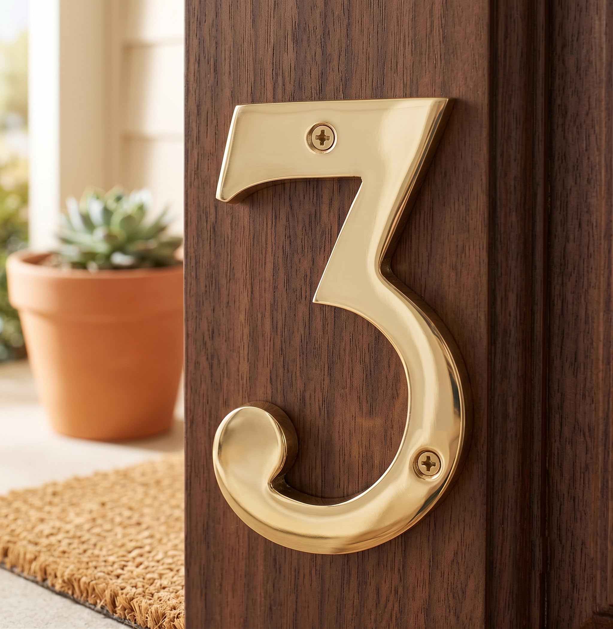 eSplanade 4" Brass House Hotel Door Number Plaque Sticky Numeric Numerical Digit 0-9 (3(three))