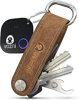 VOZNI Pro Key Organizer with Bluetooth Tag Key Finder Tracker Locator Premium Leather Key Holder Bottle Opener Dual Carabiner Loop Piece for Belt Car Keys Unique Tech Gifts for Men Women Dad New Year