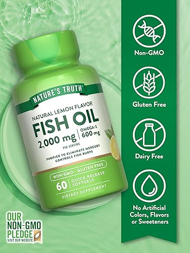 Miniatura 3 de Nature's Truth Suplemento Omega 3 de aceite de pescado  2000 mg  60 cápsulas blandas  EPA y DHA  Sabor a limón  Sin OMG y sin gluten