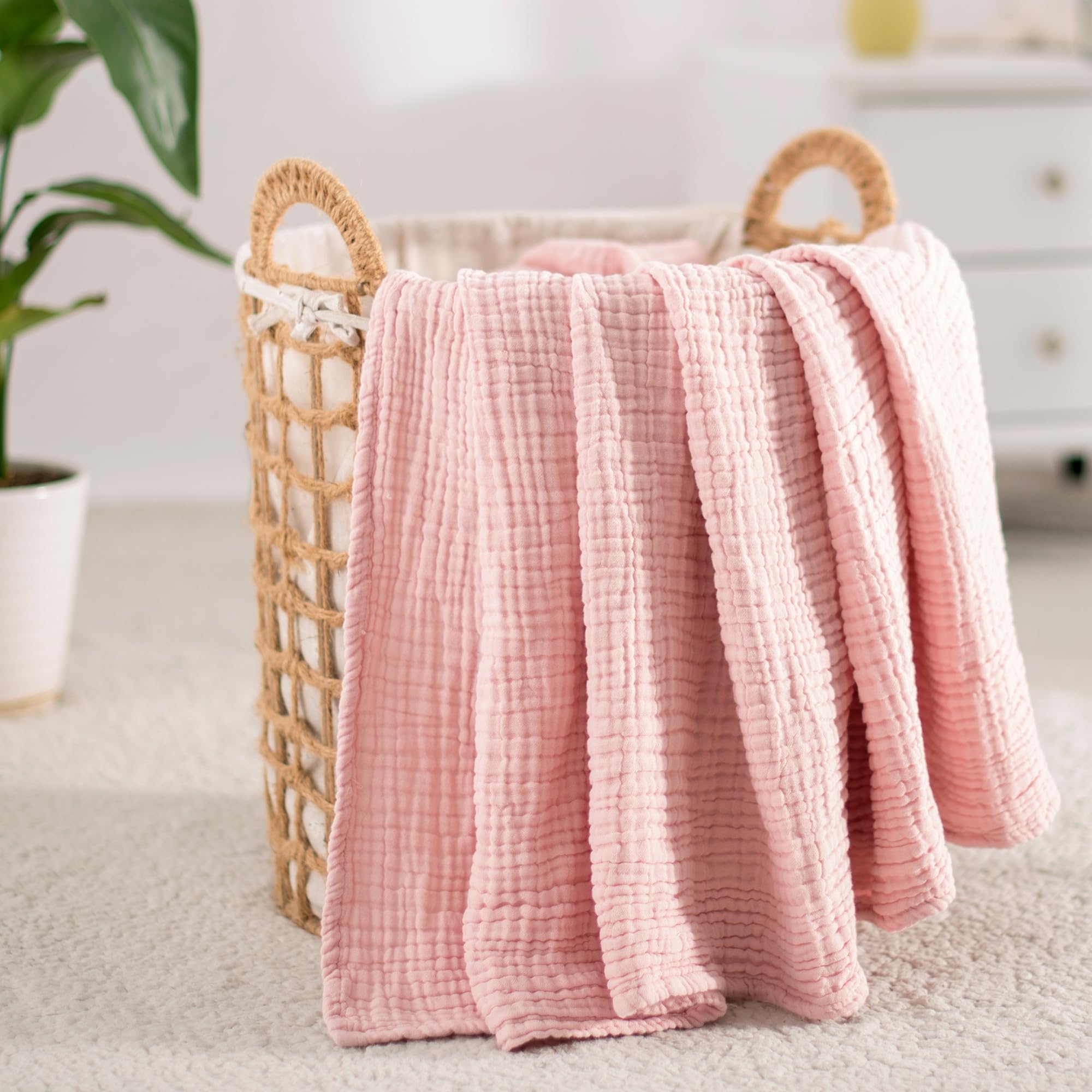 Carriediosa - Coperta in 100% mussola di cotone, 167,6 x 228,6 cm, per letto singolo XL, coperta estiva a 4 strati, morbida, leggera e traspirante, per adulti, per tutte le stagioni, rosa antico