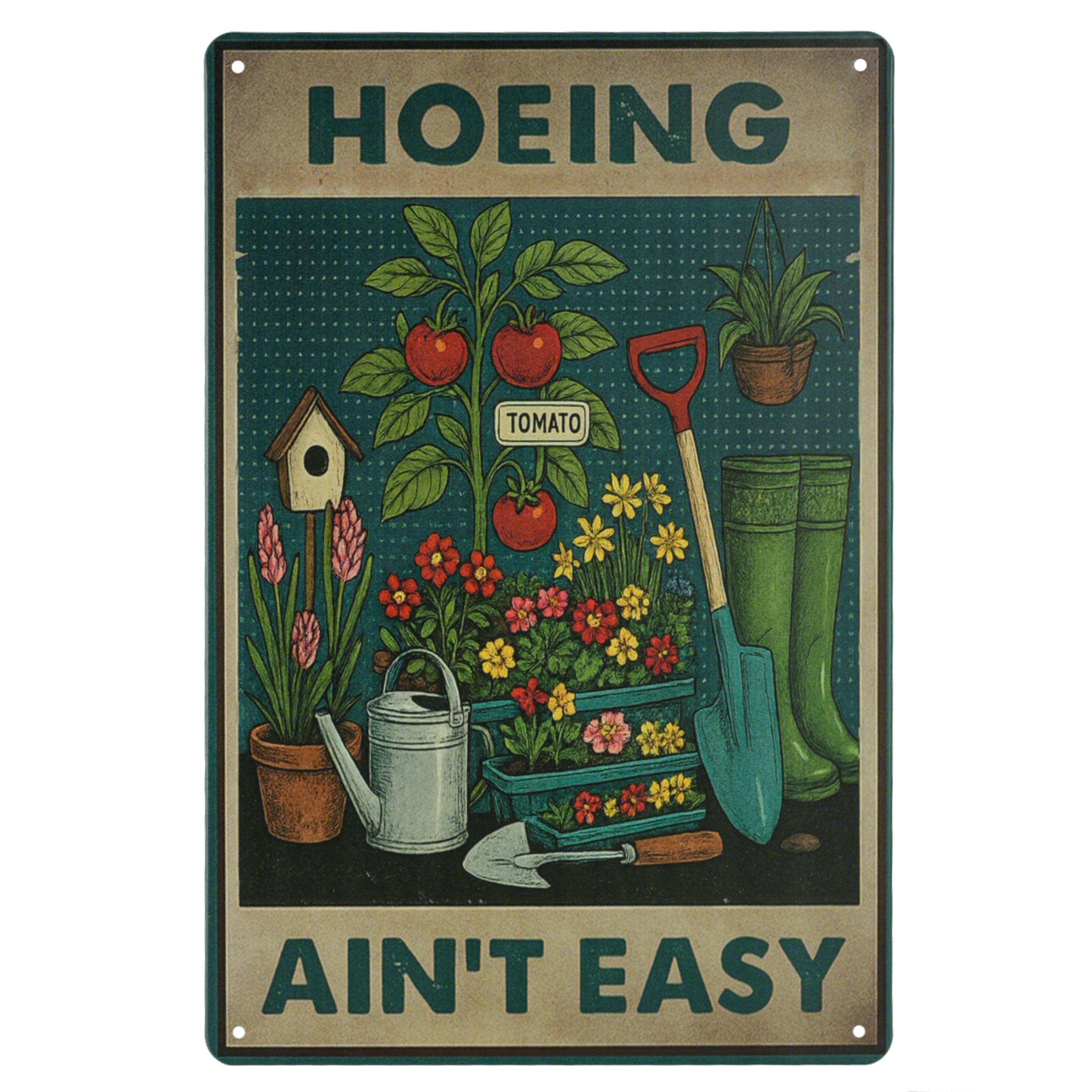 HOEING AINT EASY Sign Decorative Signs Funny Humorous Metal Yard Signs Womens Garden Gift for Outdoor Patio Porch