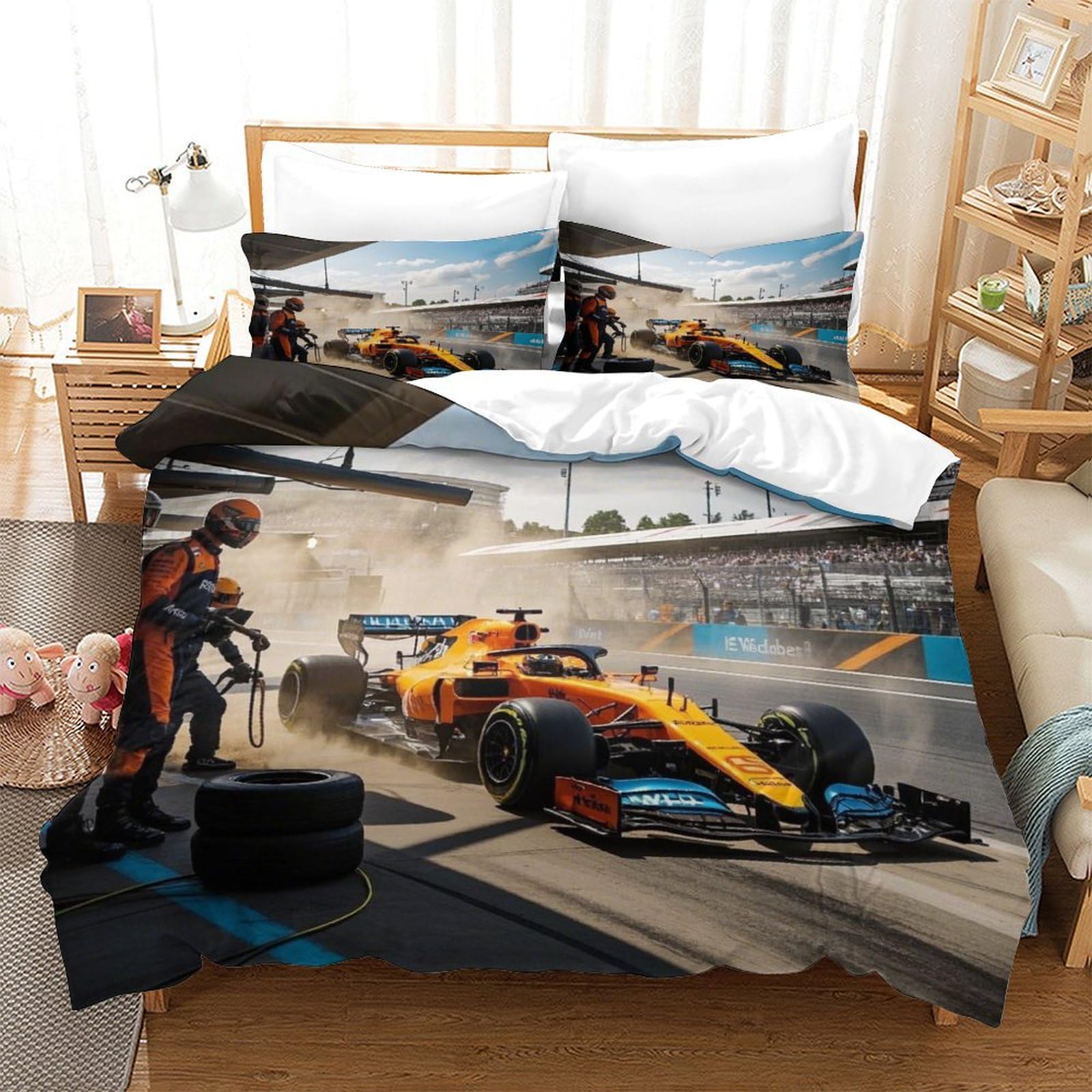 LILIlaobiao Grand Prix Racing Colorful Comforter Cover Hidden Zipper Formula racing Duvet Cover Set with Pillowcases Bedding Set Soft Microfiber Quilt Cover Set for Kids Adults King（220x240cm）