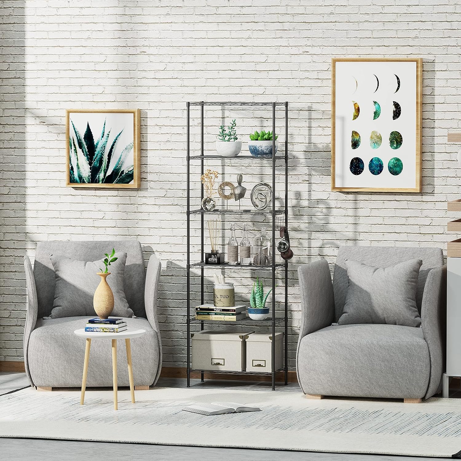 Himimi - Scaffale da cucina, in metallo, con ganci laterali, cromato, 54 x 29 x 160 cm,nero