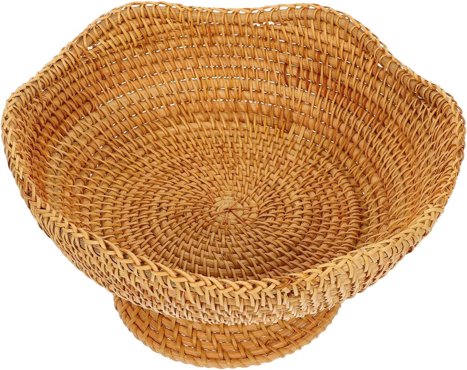 KJOET 籐 フルーツボウル パンバスケット 織物 足付き ボウル ラウンド 台座 プレート デザート ディスプレイ 大皿 スナッ