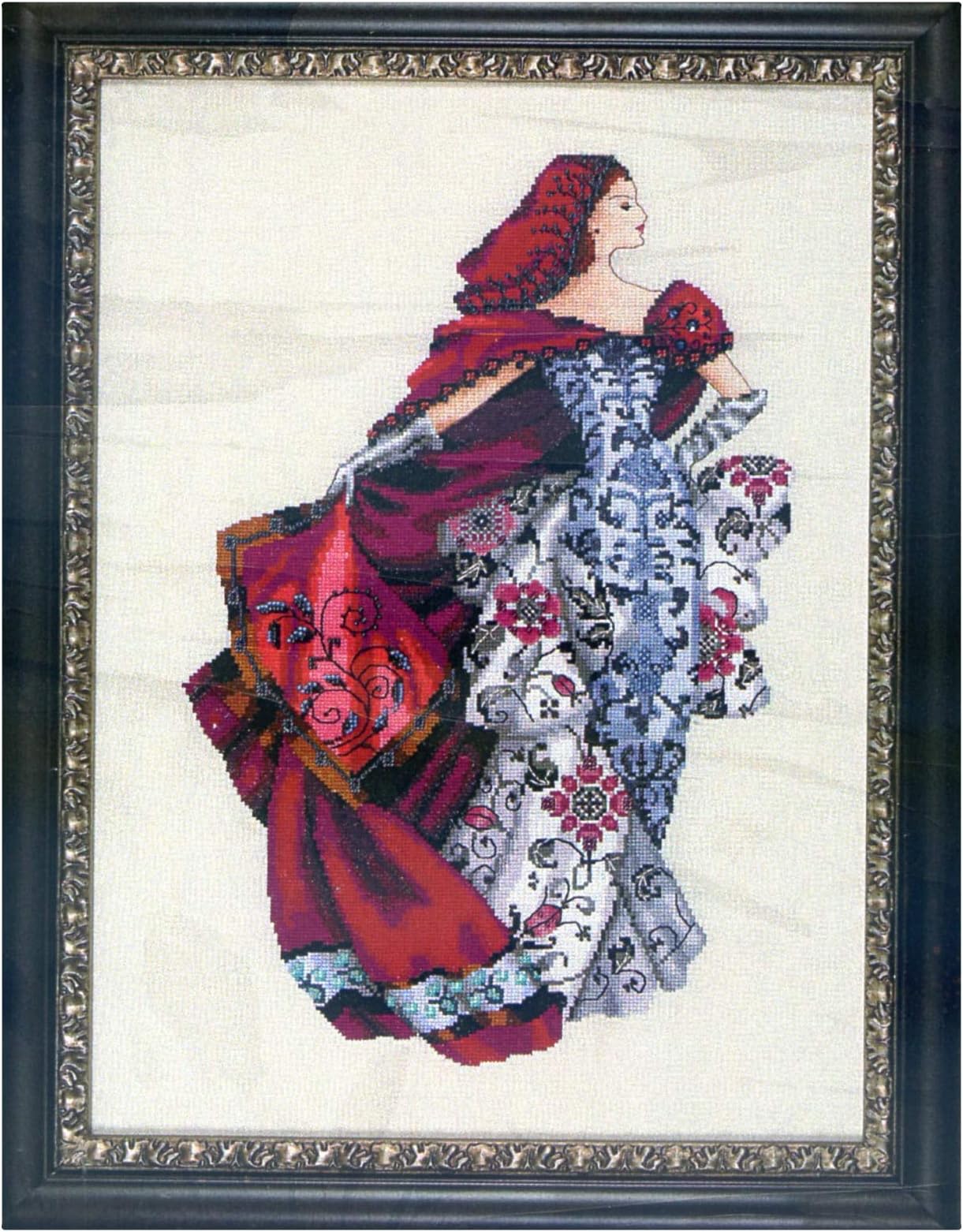 Red Linen Kit Beaded Counted Cross Stitch by Nora Corbett MD128 (Bundle: Chart, Fabric, Beads, Silk Floss)