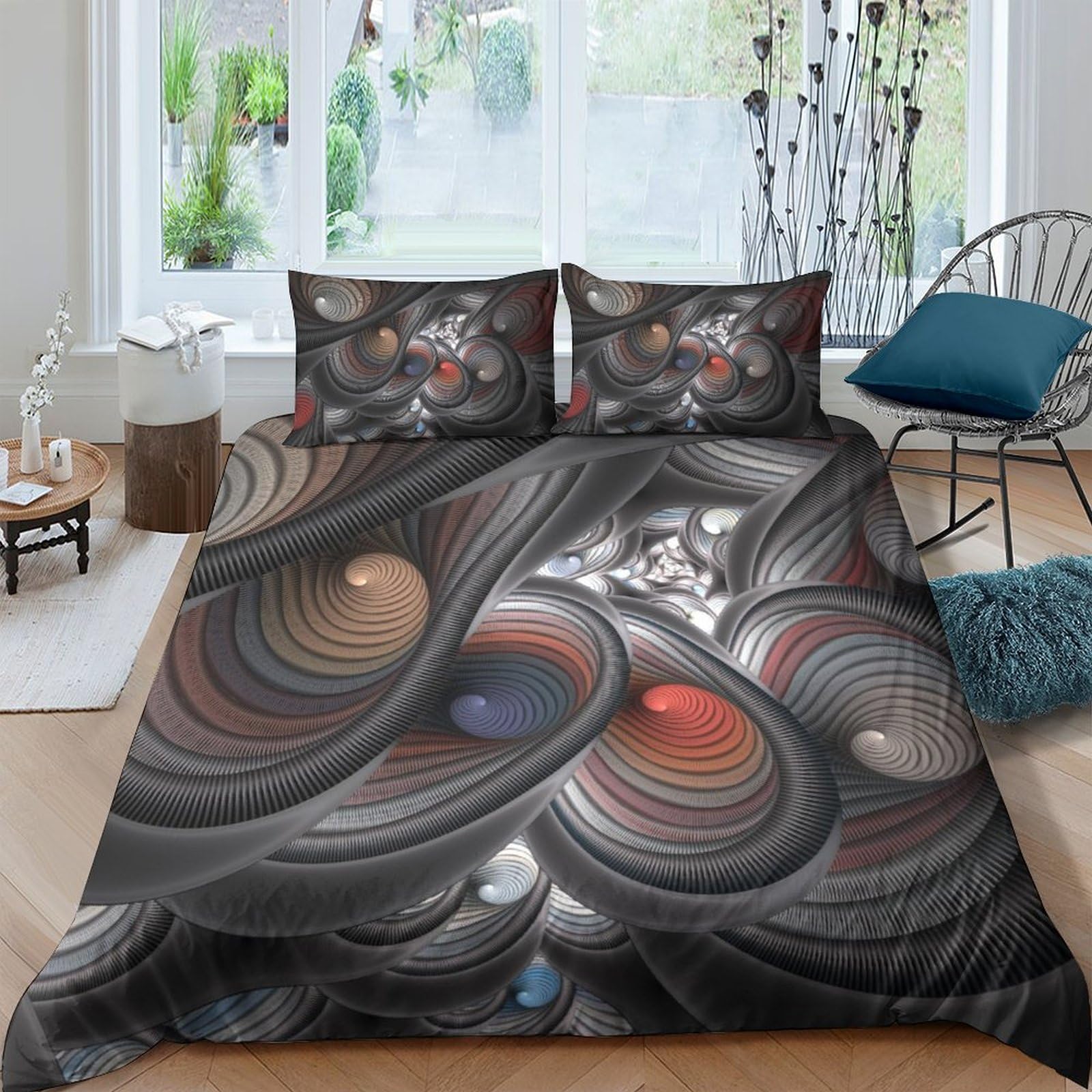 Parure de lit IOFEER housse couette 3D king polycoton durable et doux