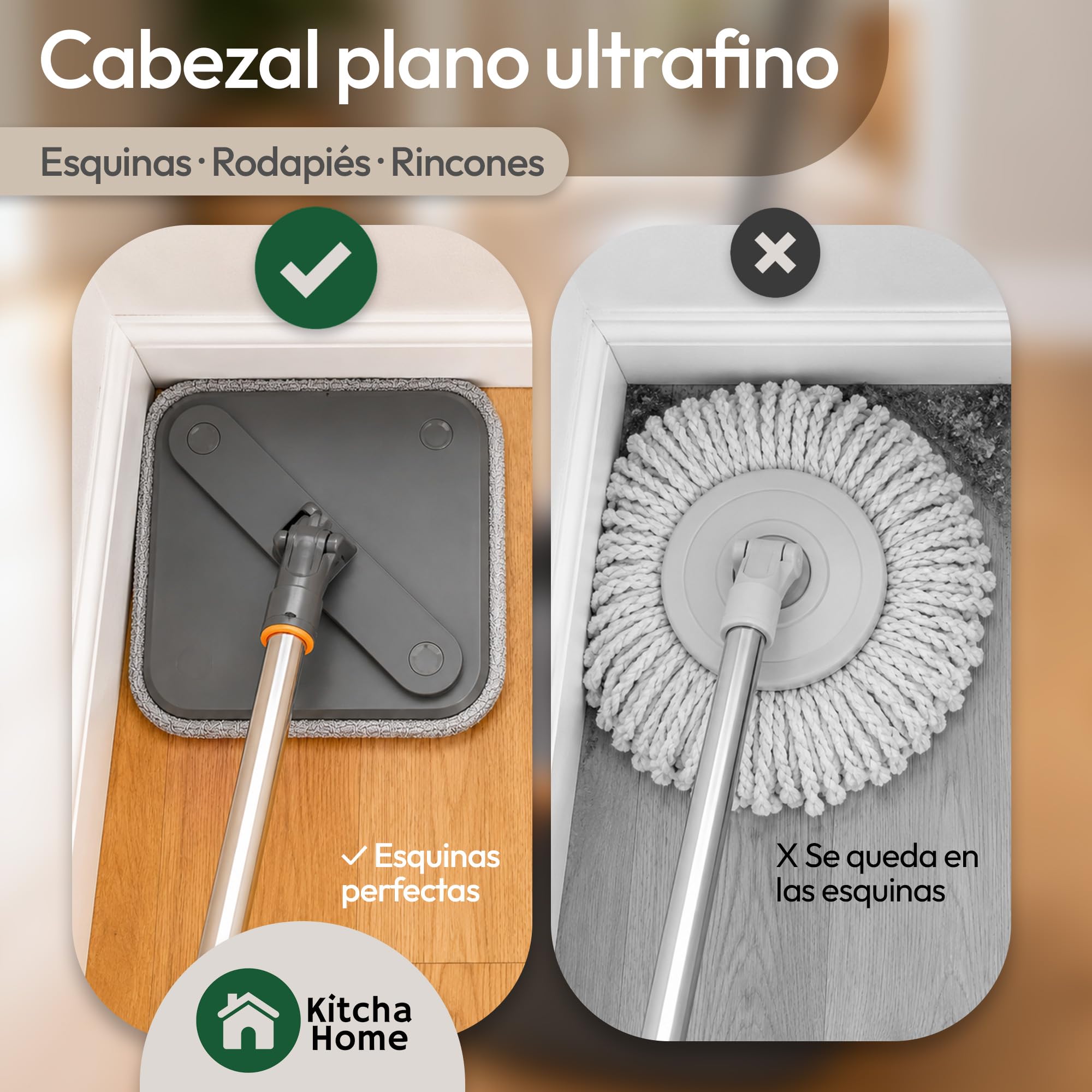 Mopa Fregona con Cubo Escurridor, Fregona Plana de Microfibra con Escurrido Giratorio, Cubo Doble Agua Limpia y Sucia, Limpieza Fácil para Hogar