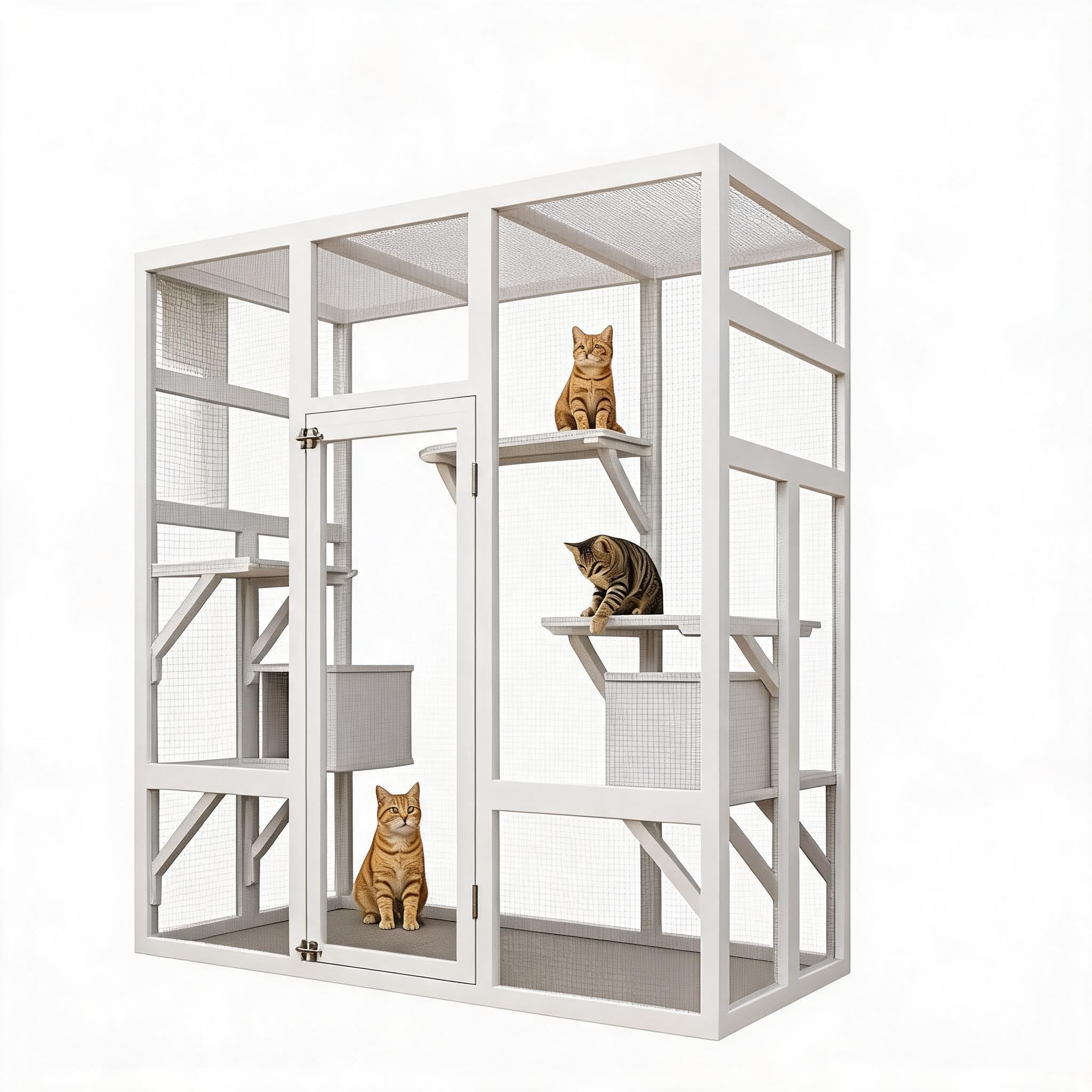 Cachpib Walk-in Outdoor Catio Cat Enclosure & Wooden Cat House 160x82x178cm