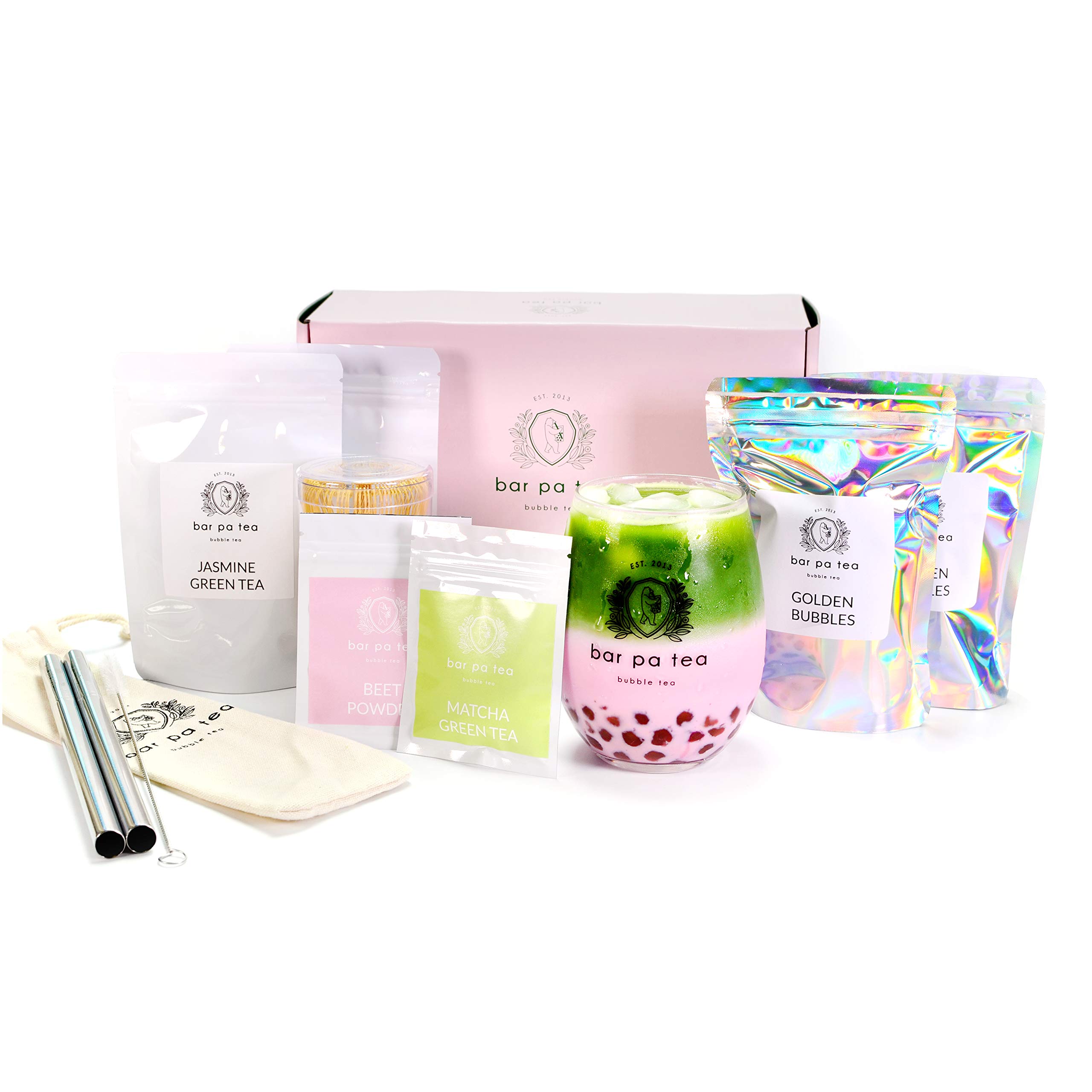 Premium Matcha Bubble Tea Kit Gift Set Matcha Pink Latte Kit (Boba