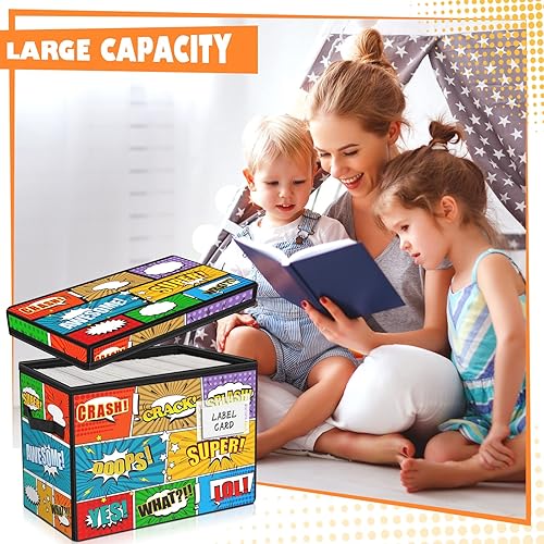 Miniatura 7 de Leffis Paquete de 4 cajas de almacenamiento para cómics, caja plegable para cómics, con patrón, contenedor de cómics con tapa totalmente cerrada y