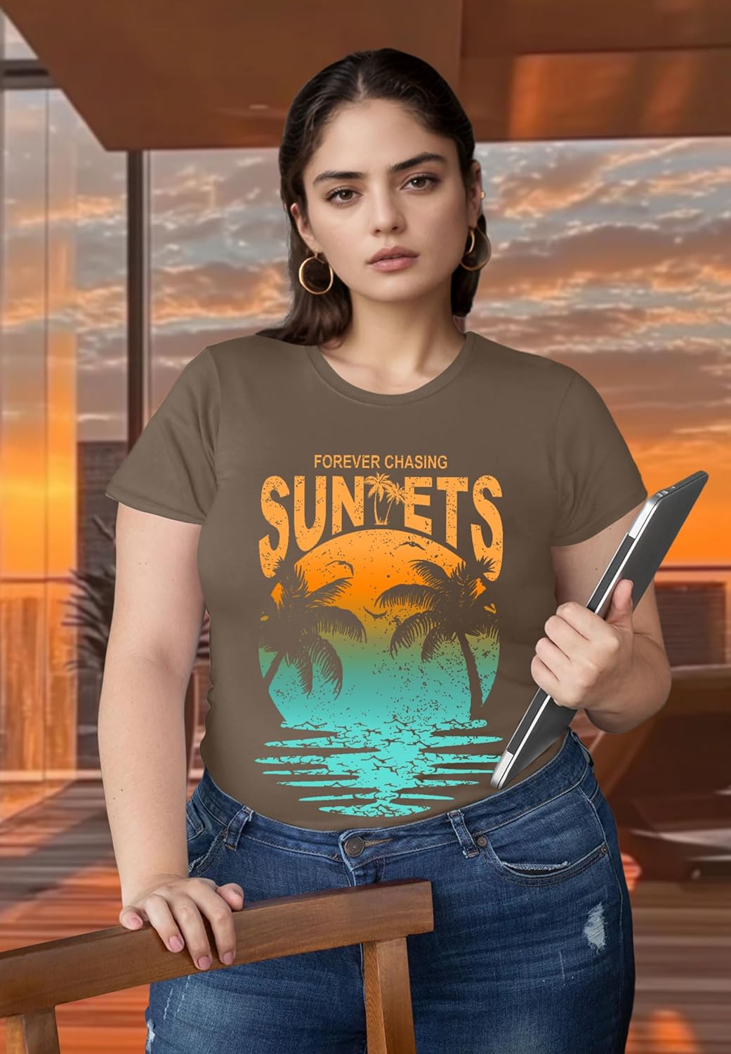 Plus Size Sunset Shirt Women: Summer Graphtic Tshirt Funy Saying Letter Tees Beach Short Sleeve Tops - Image 3