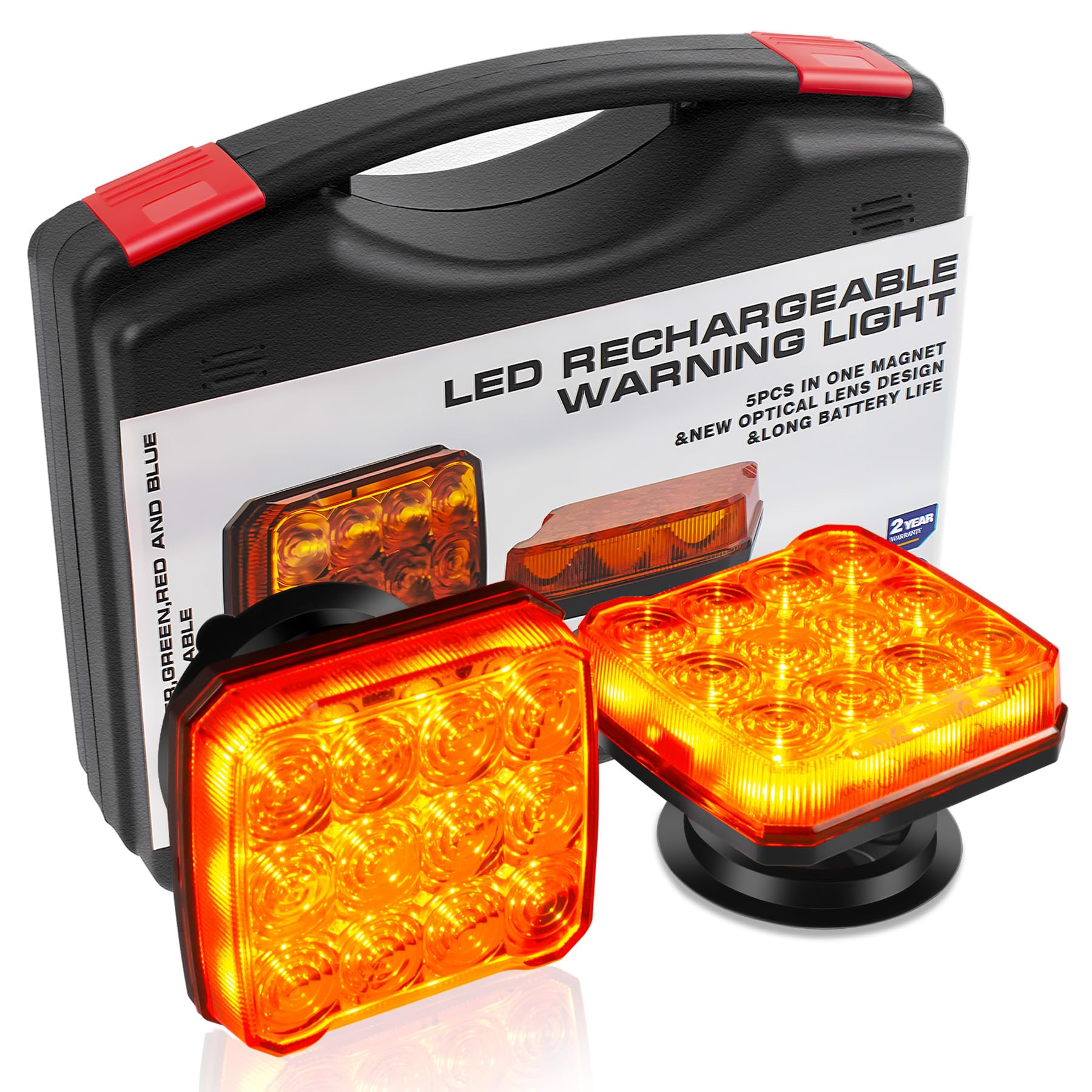 2 luces estroboscópicas LED recargables inalámbricas, luz de emergencia portátil intermitente, beacon de advertencia magnética ámbar para camiones, remolques, tractores y vehículos
