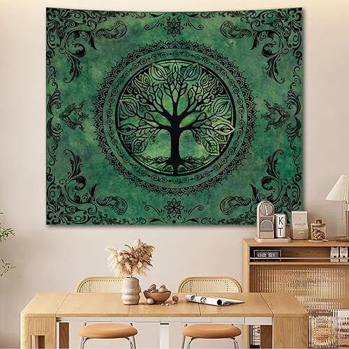 Miniatura 7 de Apdidl Tapiz verde de naturaleza para dormitorio, estético, hippie, árbol de la vida, decoración de pared, tapiz bohemio bohemio con mandala y2k