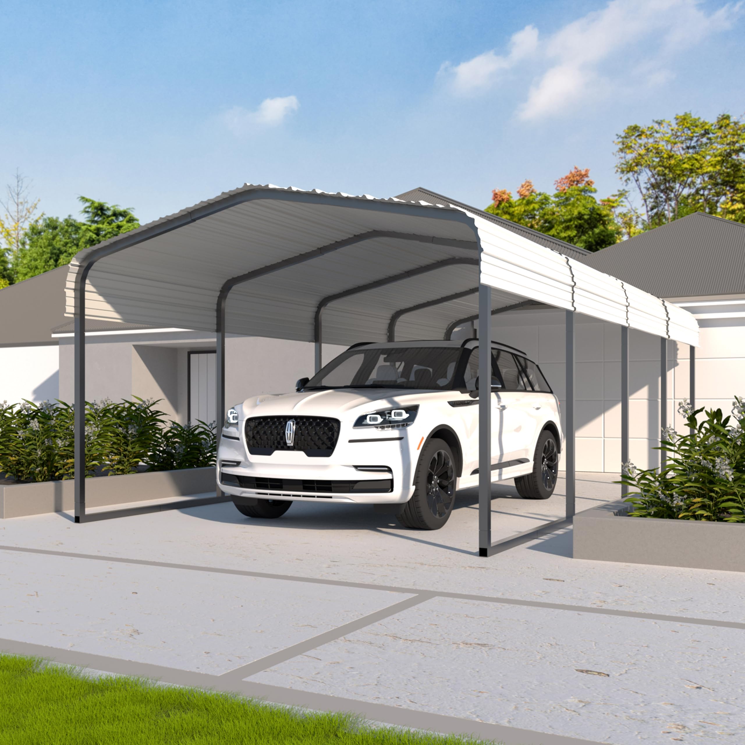 MUPATER 12 x 20 FT Heavy Duty Metal Carport,Garage Car Shelter Shade for Outdoor with Heavier Metal Frame, Carport Canopy with Roof and Bolts for Car, and Boats, Cream White