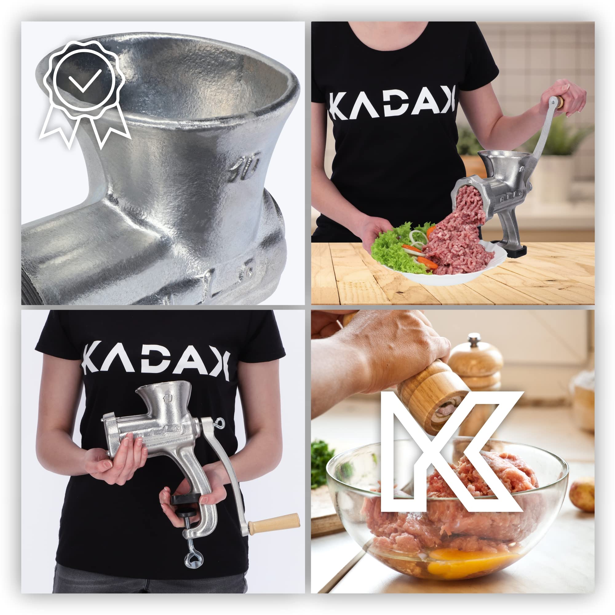 KADAX Picadora de carne de hierro fundido, 6 tamaños, máquina de carne manual con abrazadera de mesa, picadora de carne vintage, máquina de moler galvanizada, máquina de moler carne (tamaño 10)