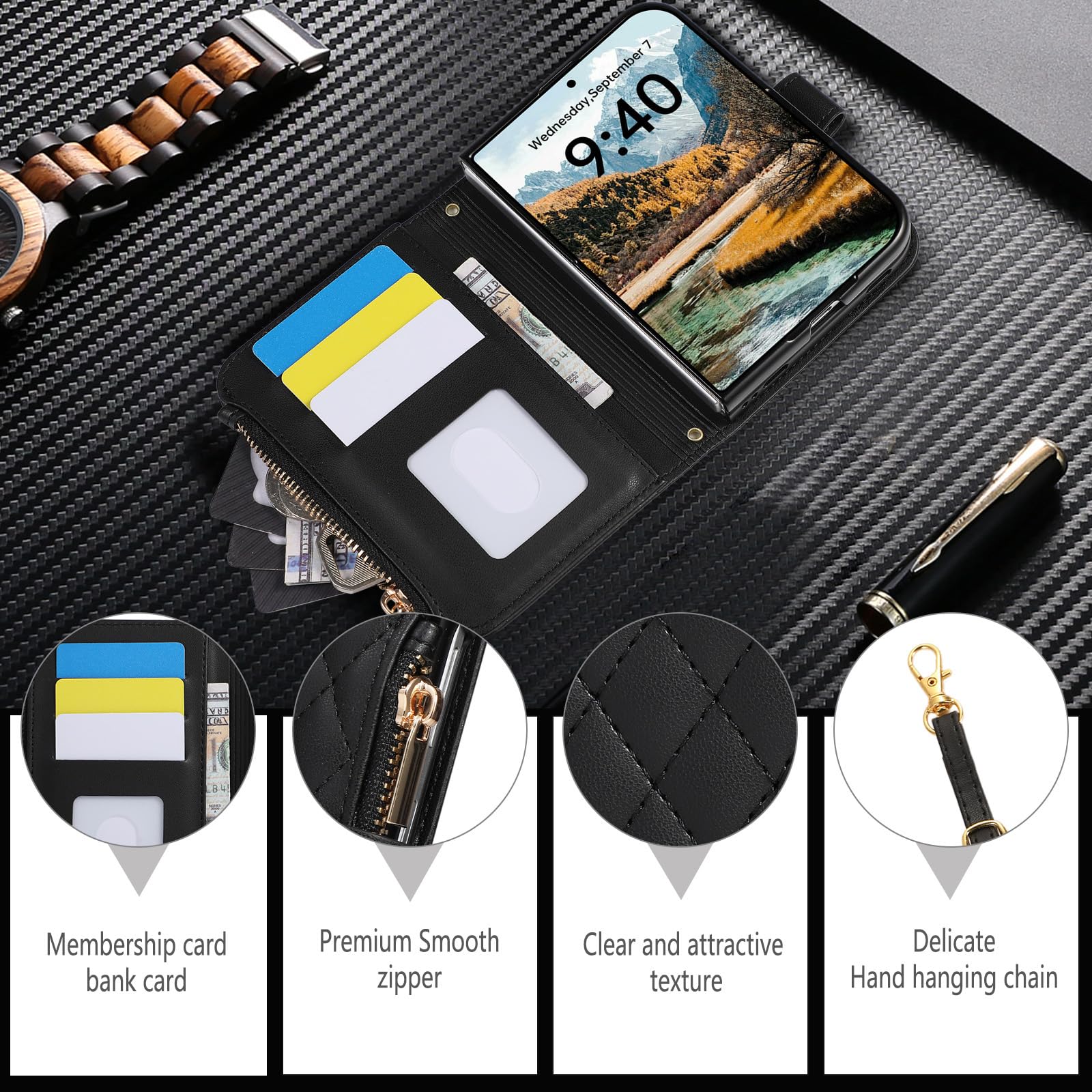 Etui z klapką dla iPhone Duo, Stylowa skórzana podstawka pozioma