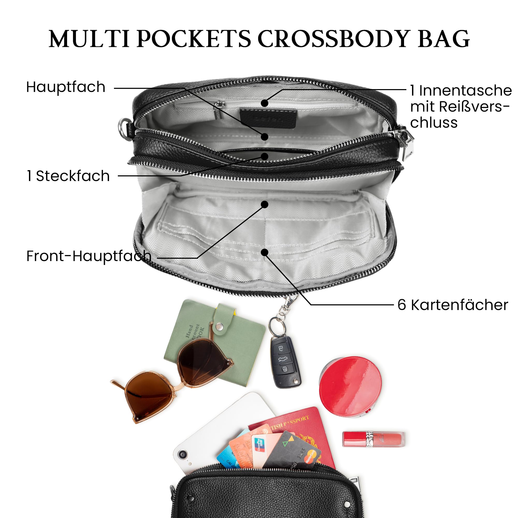 befen Echtleder Crossbody Bag Damen Klein RFID-Blockierung Handy Umhängetasche Damen Handytasche zum Umhängen, Moderne Leder Handtasche Kleine für Arbeiten Einkaufen Reisen