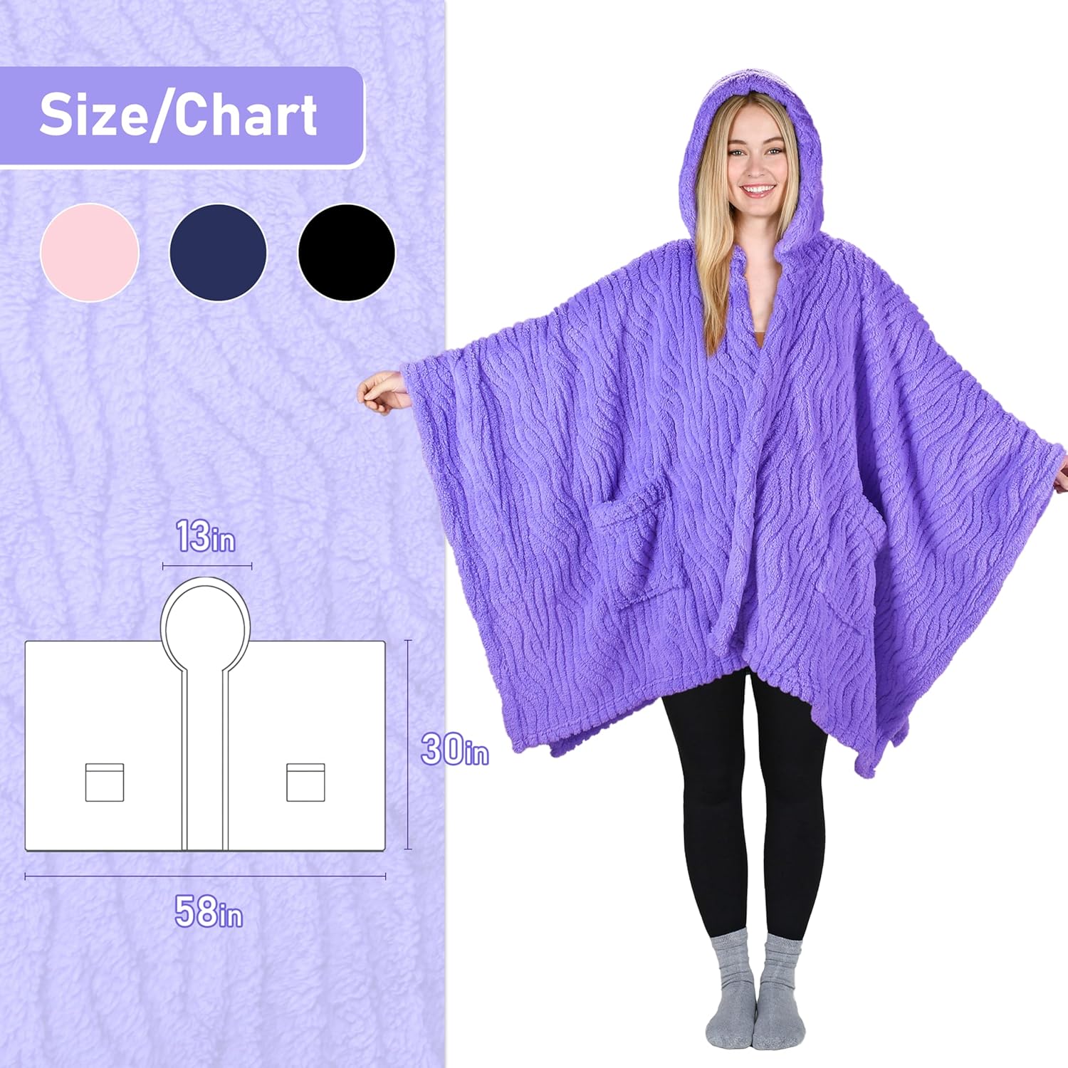 Catalonia Women's Poncho Cape, Sherpa Cloak Coat, Warm Shawl Wraps, Snuggly Hooded Wearable Blanket, Women Gifts Ideas - Image 7