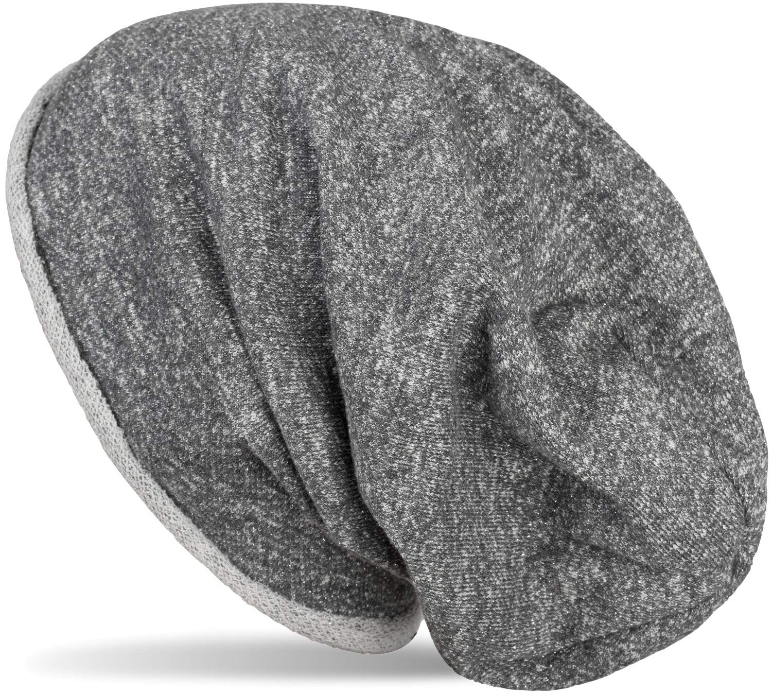 Stylebreaker Women's Dark Grey Mottled Beanie Hat With All-Over Glitter In Blended Look With Turn Up, Long Slouch Beanie, Glitter Hat, 04024143, Colour: