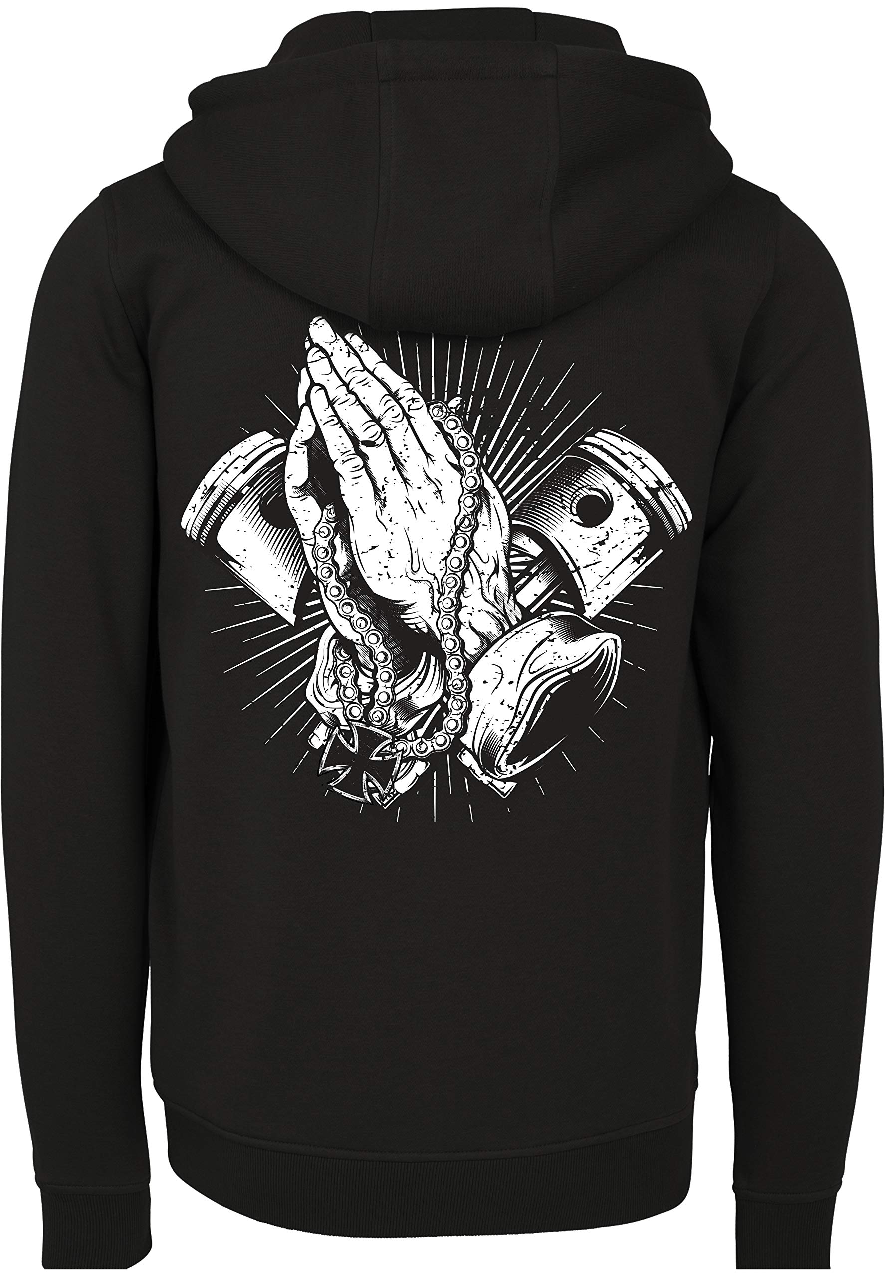 Sweat à Capuche Zippé : Biker Pray avec Broderie Croix de Fer - Cadeau pour Bikeur-s/Moto/Blouson Homme/Hoody/Hoodie/Chopper/Hooded-Jacket/Veste/Gilet/USA/Sweater/Pull-Over