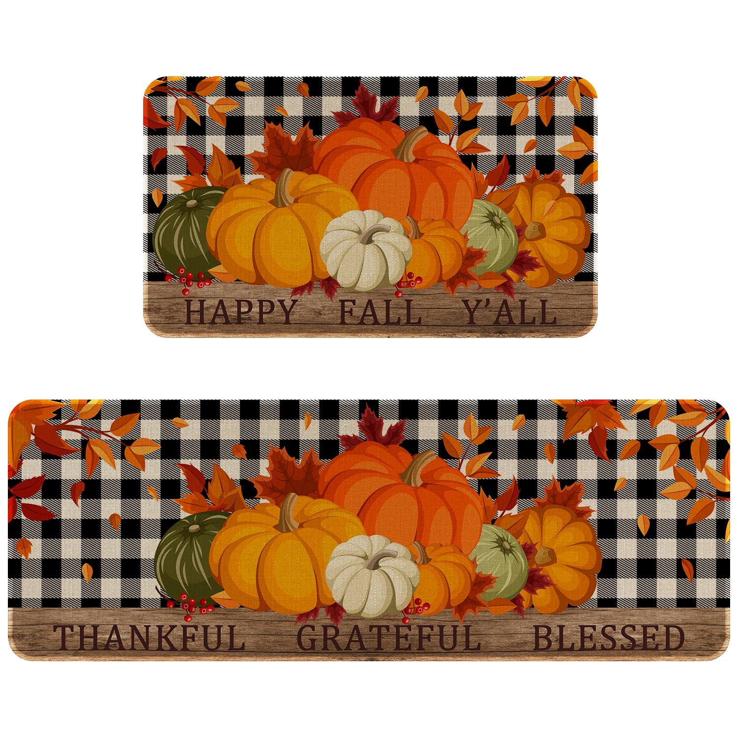 Tailus Thanksgiving Thankful Pumpkin Kitchen Rugs Set Of 2 - View #8
