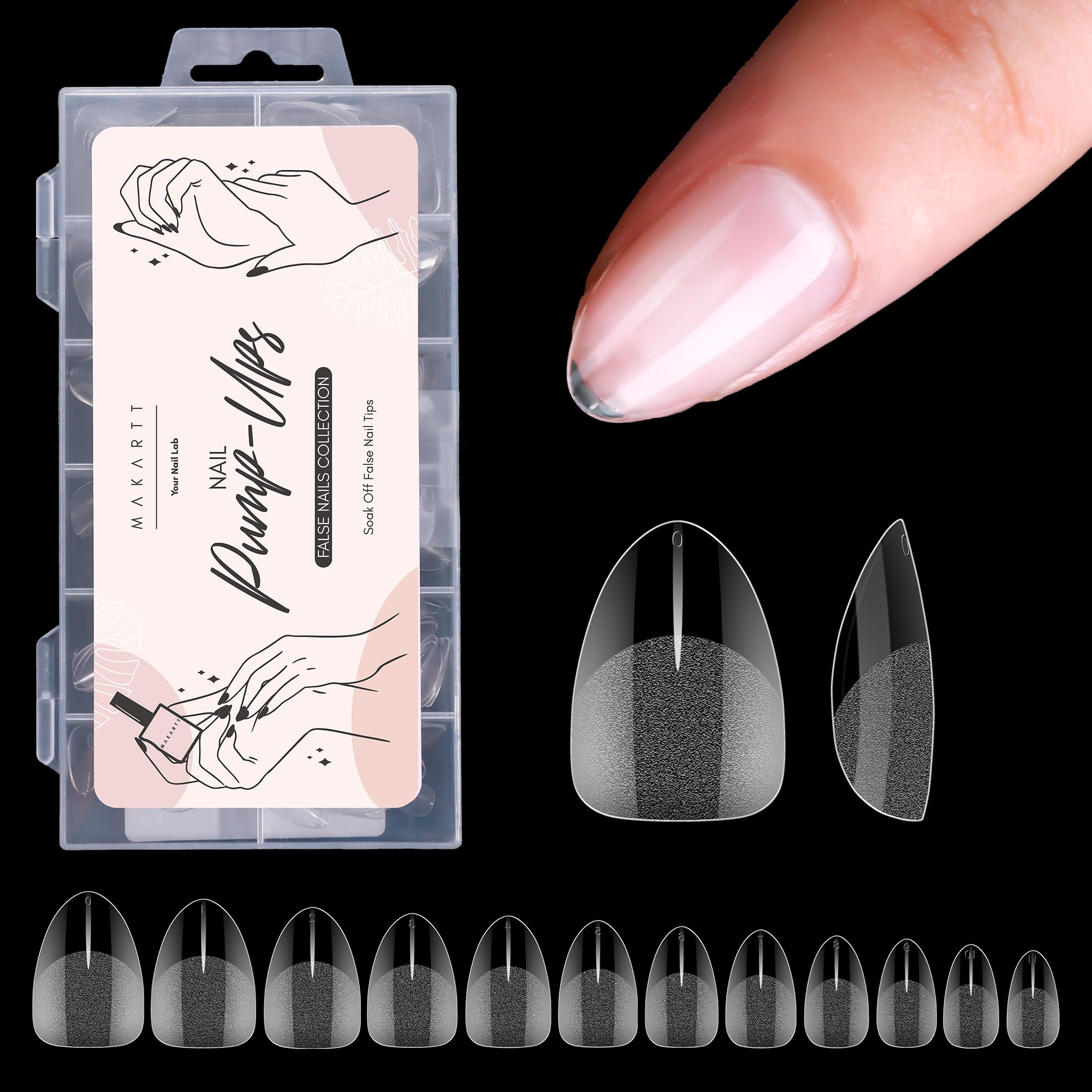 Makartt Almond Nail Tips: Extra Short Full Cover Pre-shape Fake Nails Half Matte Soft Clear Gel Nail Tips Acrylic False Nails, 12 Sizes French Press