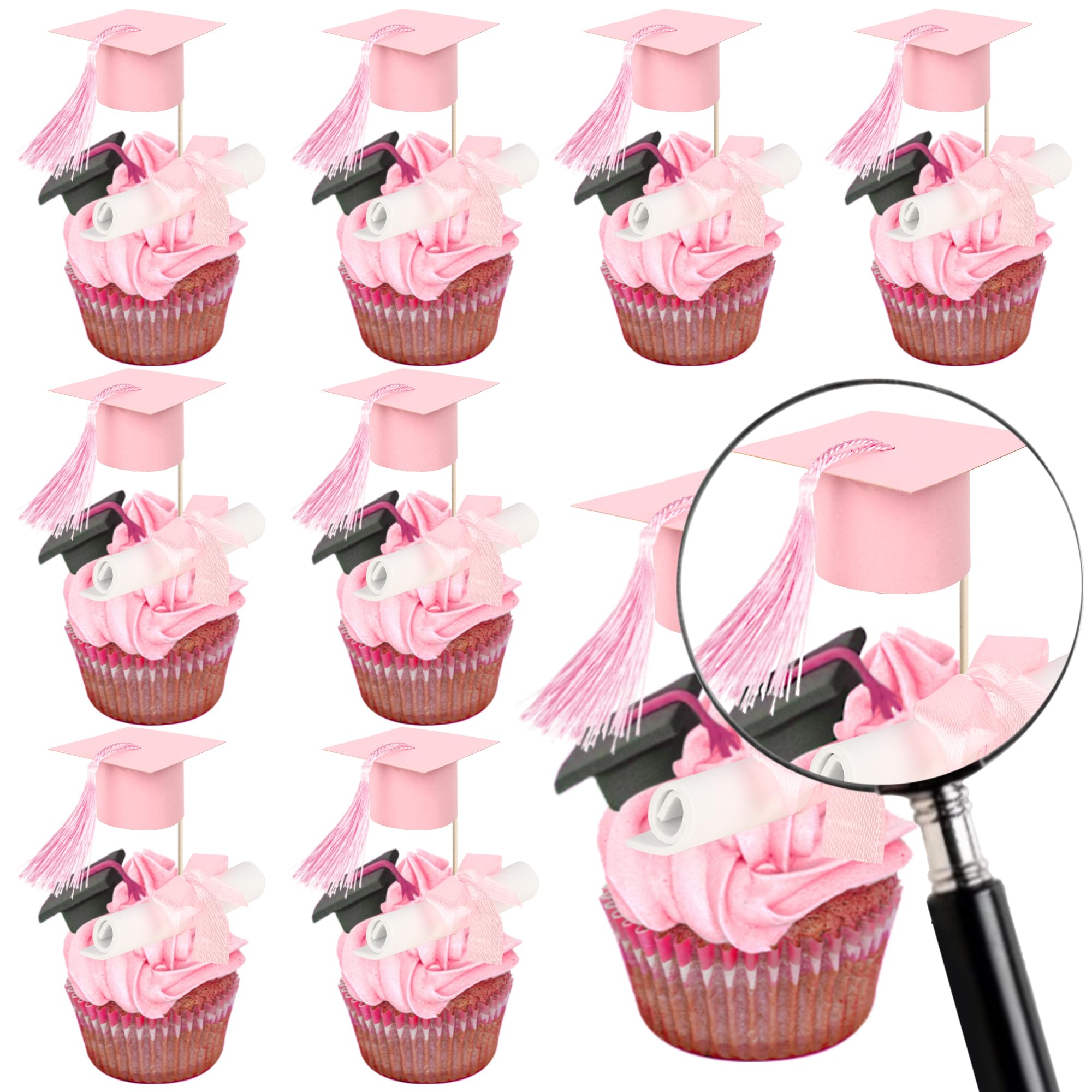SYKYCTCY 24 Pack 2026 Graduation Cap Cupcake Toppers Tassel Adhesive Dots Chocolate Decorations Class of 2026 Congrats Grad Cap Cupcake Decorations for 2026 Graduation Party Supplies
