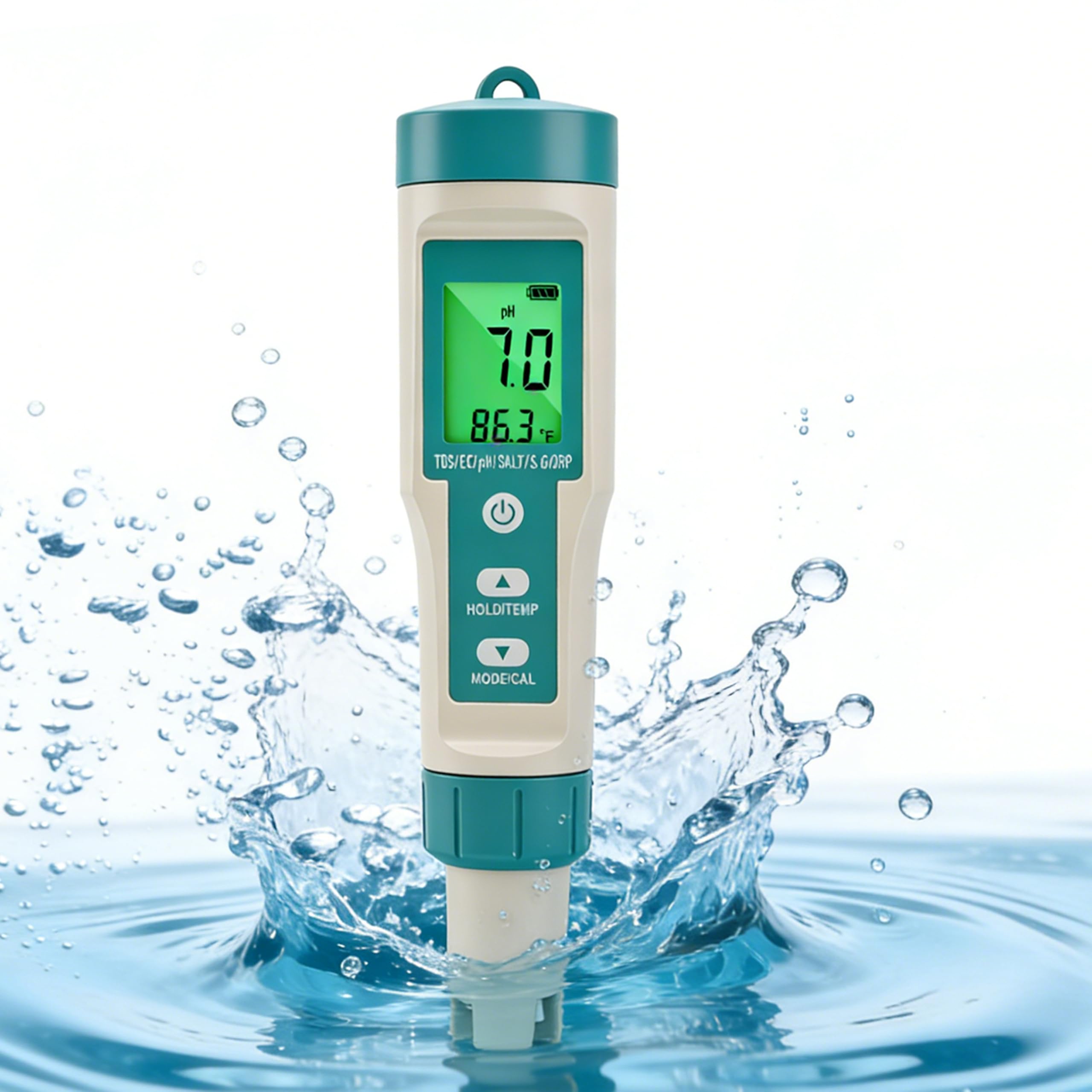 Digitaler Wasserqualität Tester, 8 in 1 PH Messgerät, misst pH ORP Salzgehalt TDS EC Temperatur für Pool Aquarium Hydroponik