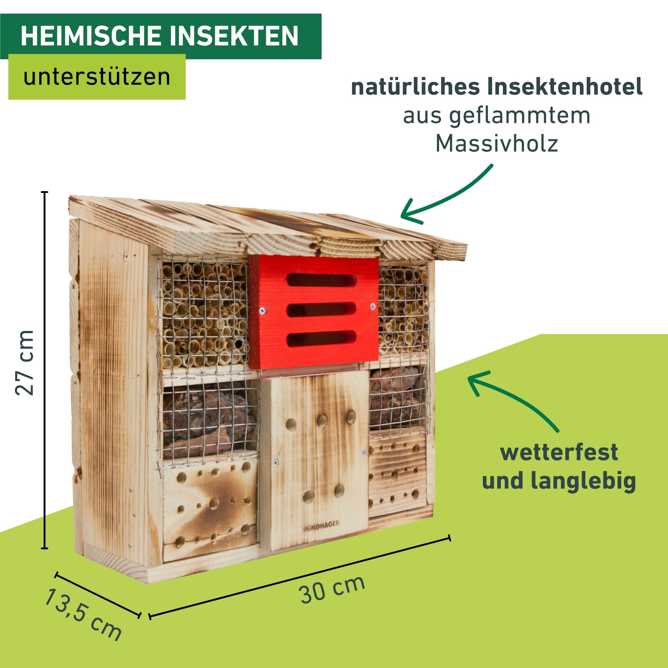 Windhager Insektenhotel ZUR LINDE, Insektenhaus Nistplatz Brutplatz, Schutz für viele Insekten, 13,5 x 30 x 27 cm