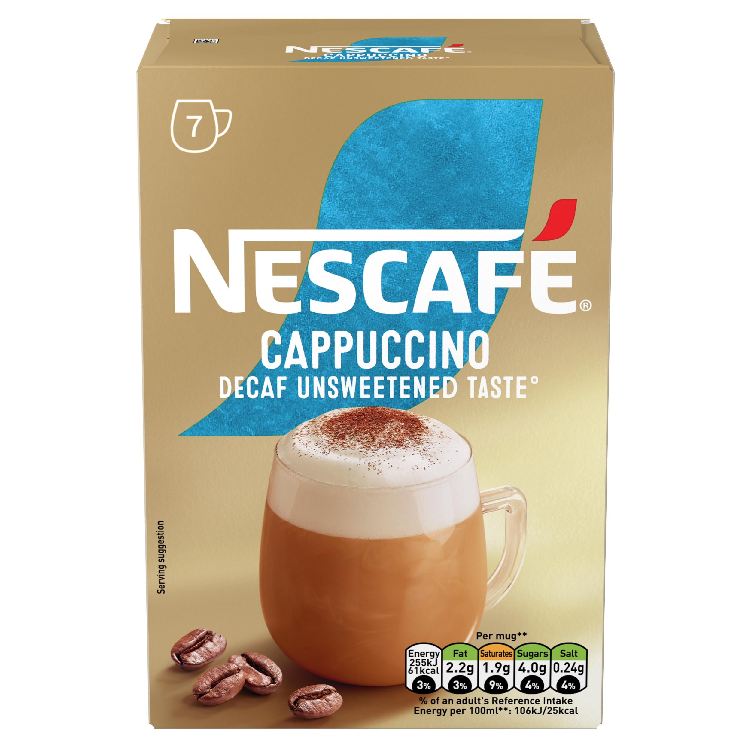 Nescafé Nescafe Cappuccino Decaf Unsweetened Instant Coffee 7 Sachets 105G