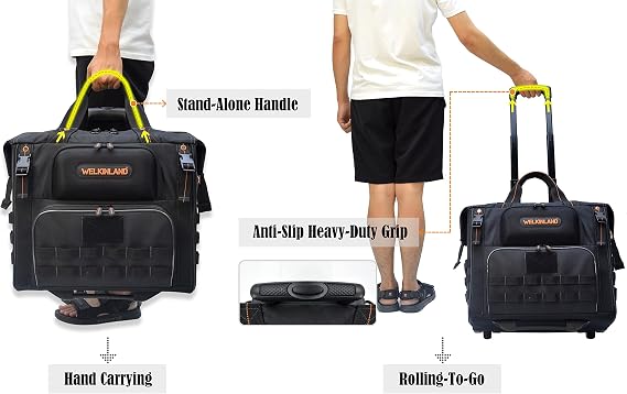 46Pockets 26 Rolling Tool Tote: Large, Organized, Wheeled Electrician & HVAC Bag