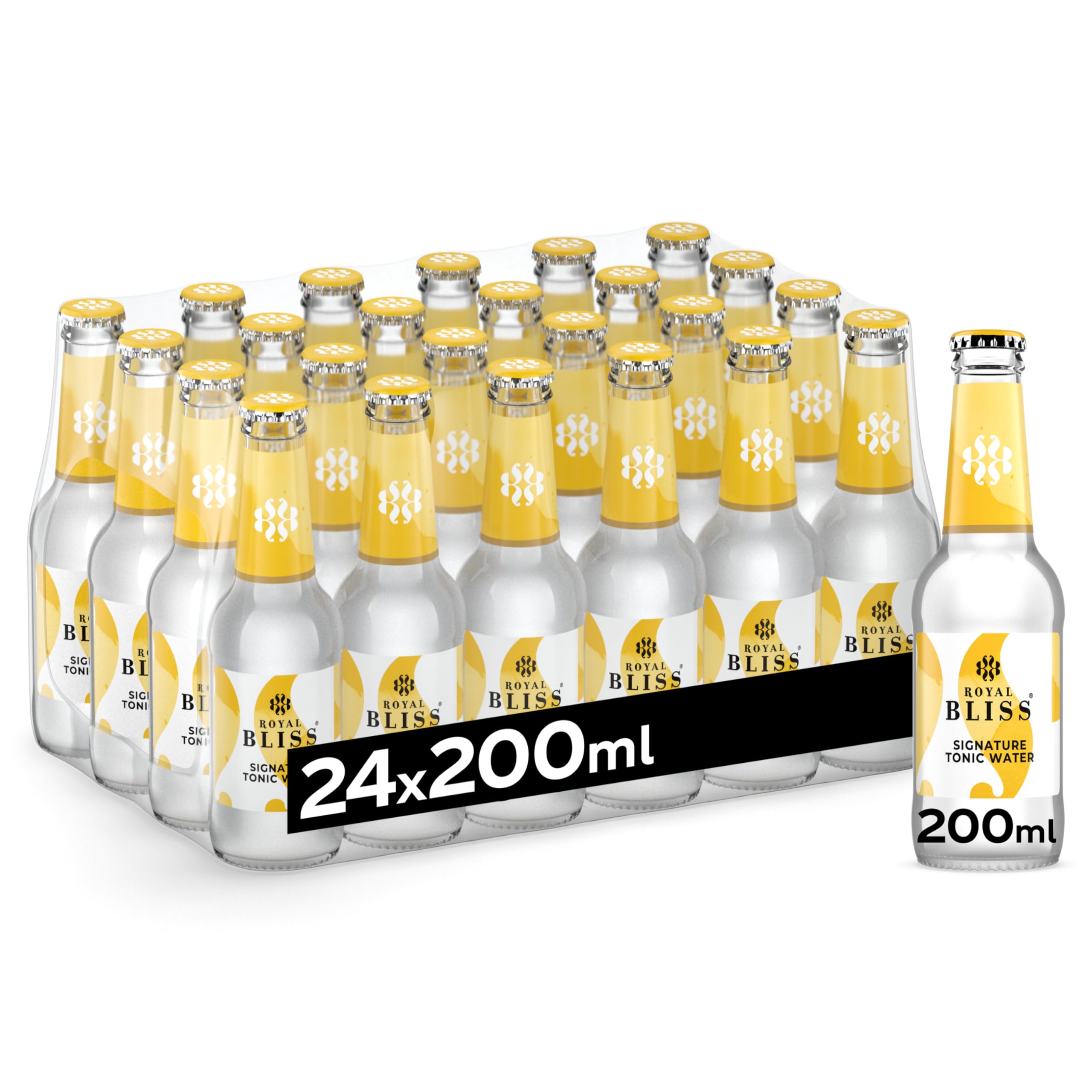 Royal Bliss Signature Tonic Water, Tónica Aromatizada y Refrescante - Pack de 24 Botellas de vidrio 200 ml
