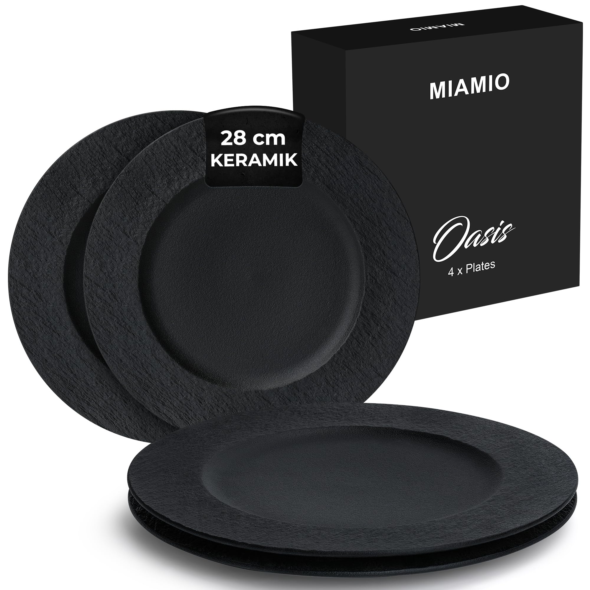 MIAMIO - 28 cm, 4er Set Speiseteller/Keramik-Teller Set, Geschirrset - moderne Teller, mikrowellen- und spülmaschinenfest - Oasis Kollektion