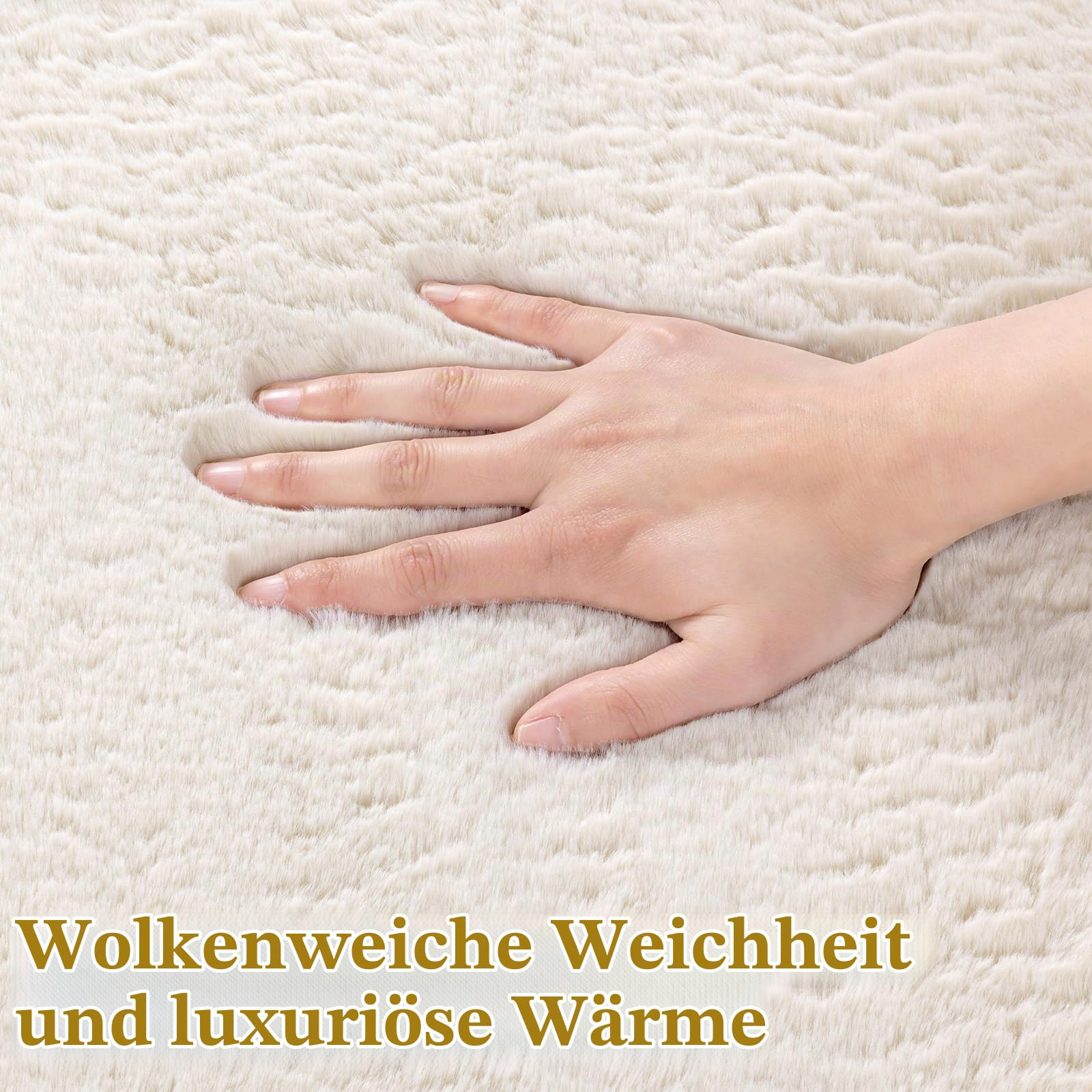 SHACOS Creme Teppich Rund 200 cm Fellteppich Kunstfell Teppich Flauschig Weicher Wohnzimmerteppich Waschbar Teppiche Anti-Rutsch-Rückseite, Felloptik, Für Fußbodenheizung geeignet