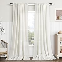 Vista 10 de Guken - Cortinas de lino negro de 108 pulgadas de largo para sala de estar, dormitorio, juego de 2 paneles, bolsillo para barra, cortinas