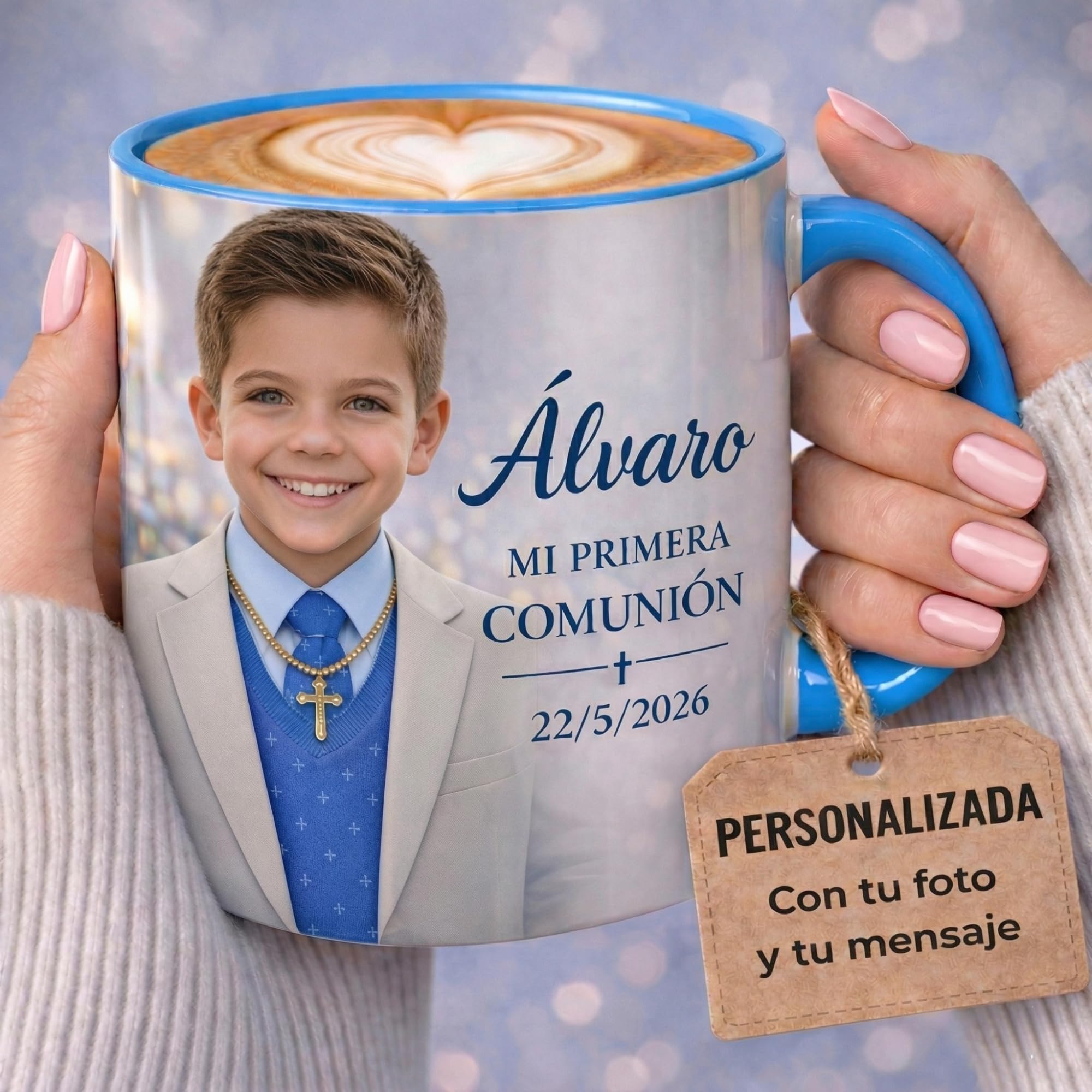 Taza Personalizada Foto Texto Regalo Recuerdo Emocional Original Ceramica 350ml Resistente Microondas Lavavajillas Diseño Unico Amor Familia Amigos Cumpleaños Sorpresa Especial (ROSA) — view 12